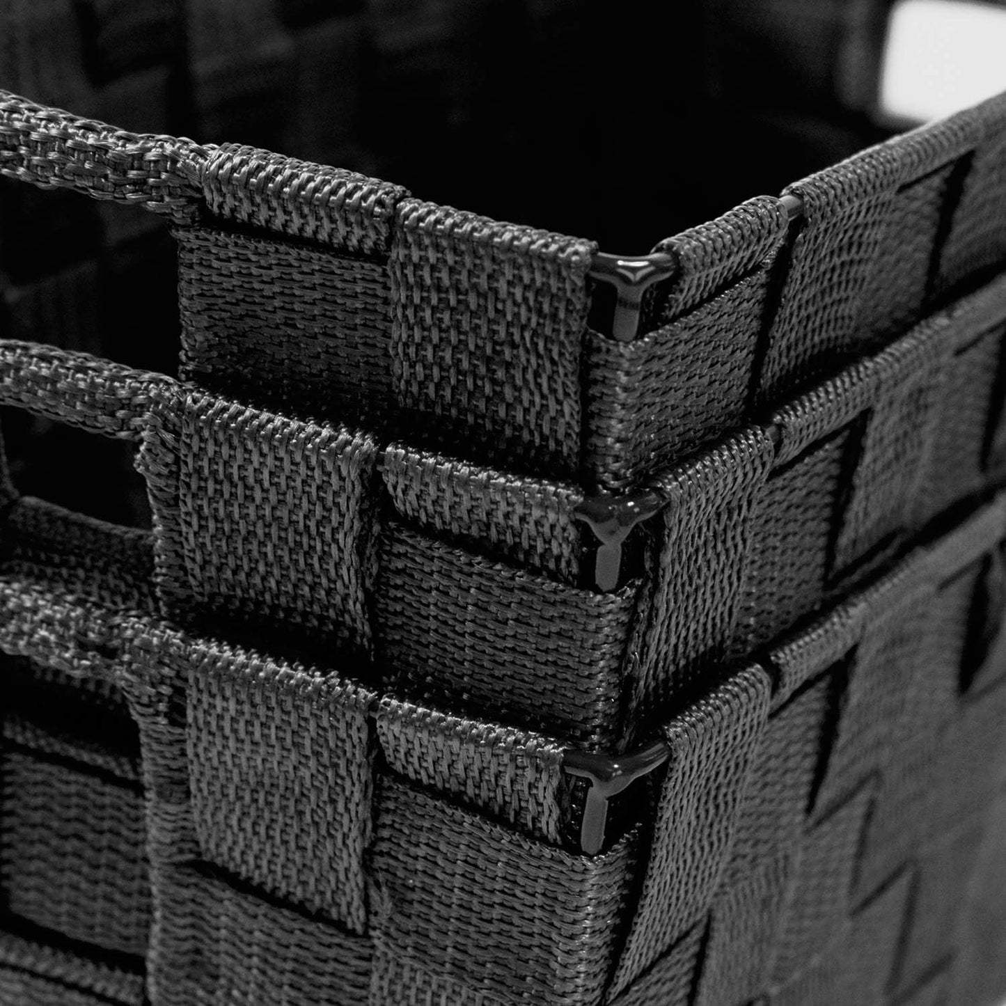 Woven Black Storage Baskets Shelf Tote Boxes Container / Woven Strap Black / Set of 3