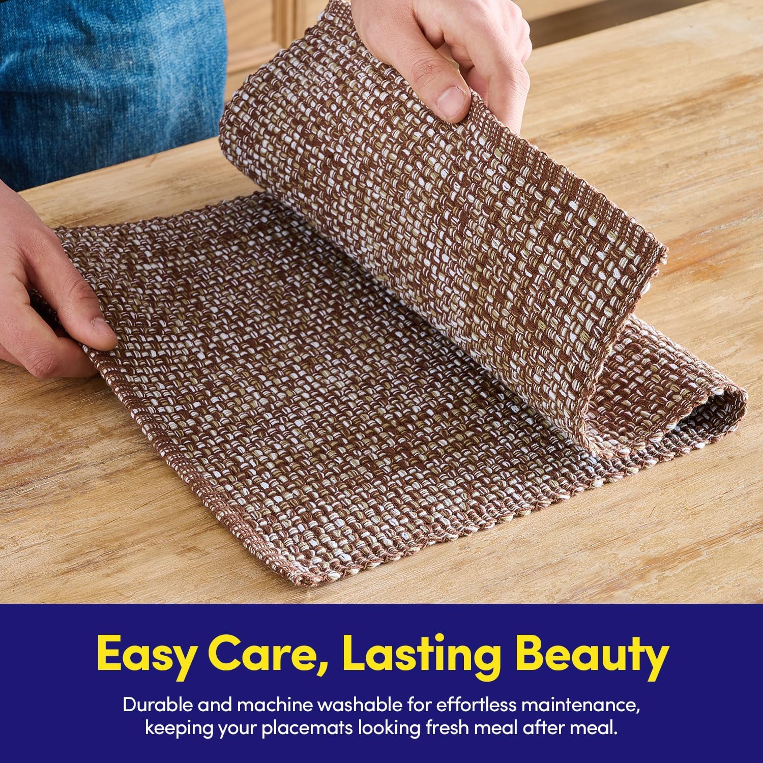 Sweet Home Collection 100% Cotton Placemats for Dining Room Rectangle Two Tone Woven Fabric 13" x 19" Soft Durable