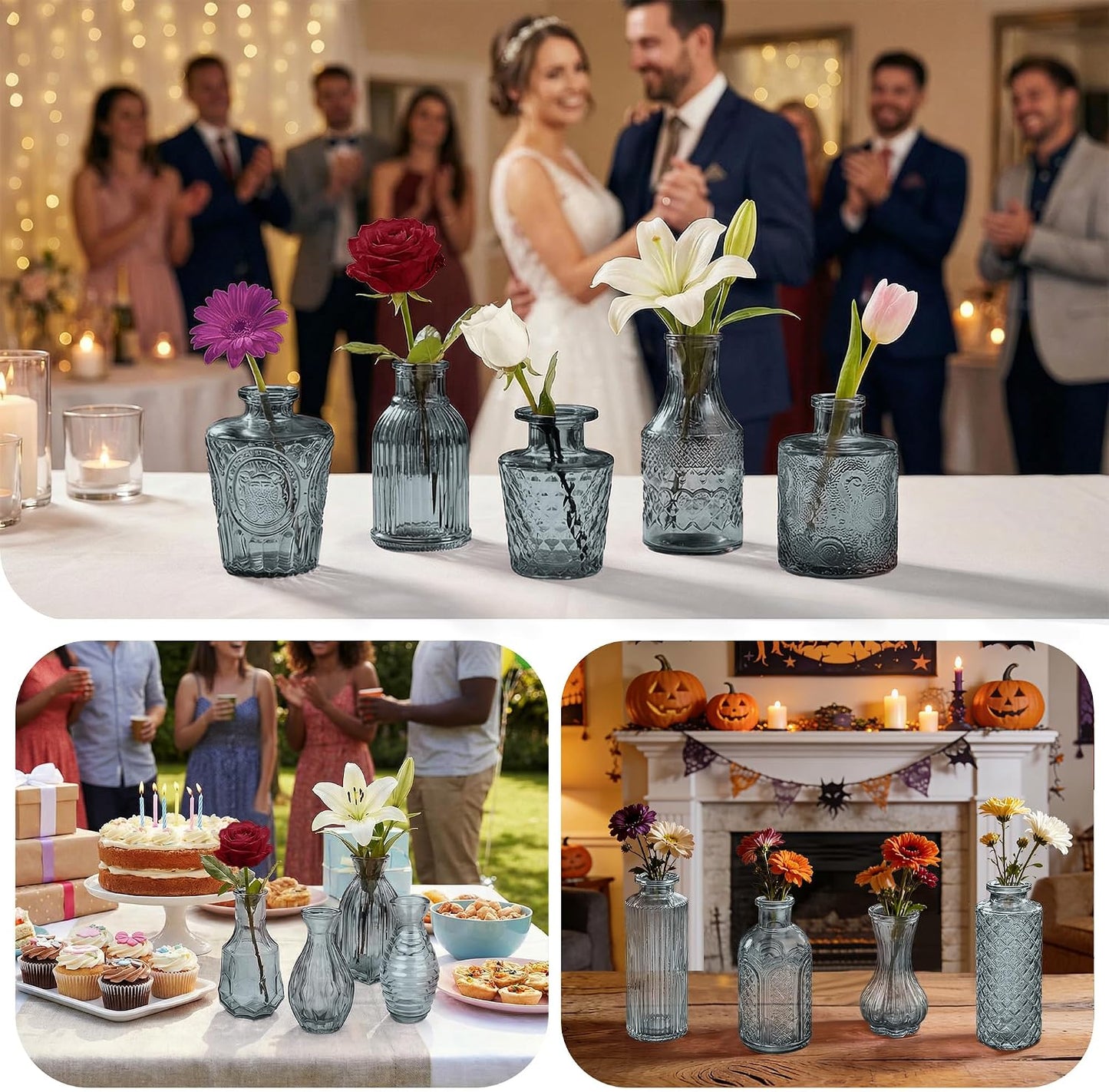 Glass Bud Vases in Bulk / Black / Set of 17