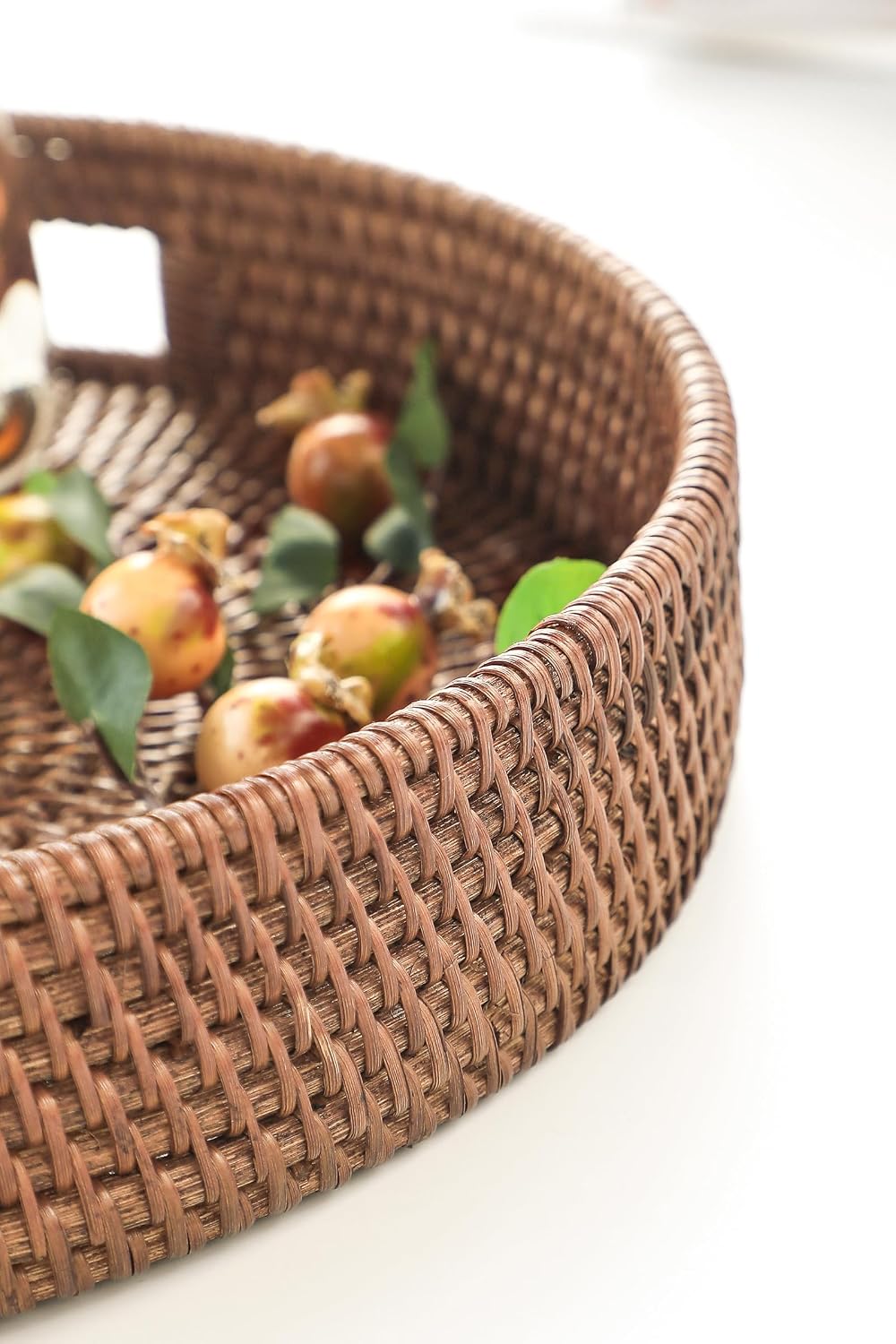 11.8" Hand-Woven Round Rattan Serving Tray Decorative Wicker Trays / 11.5 / Warm Brown