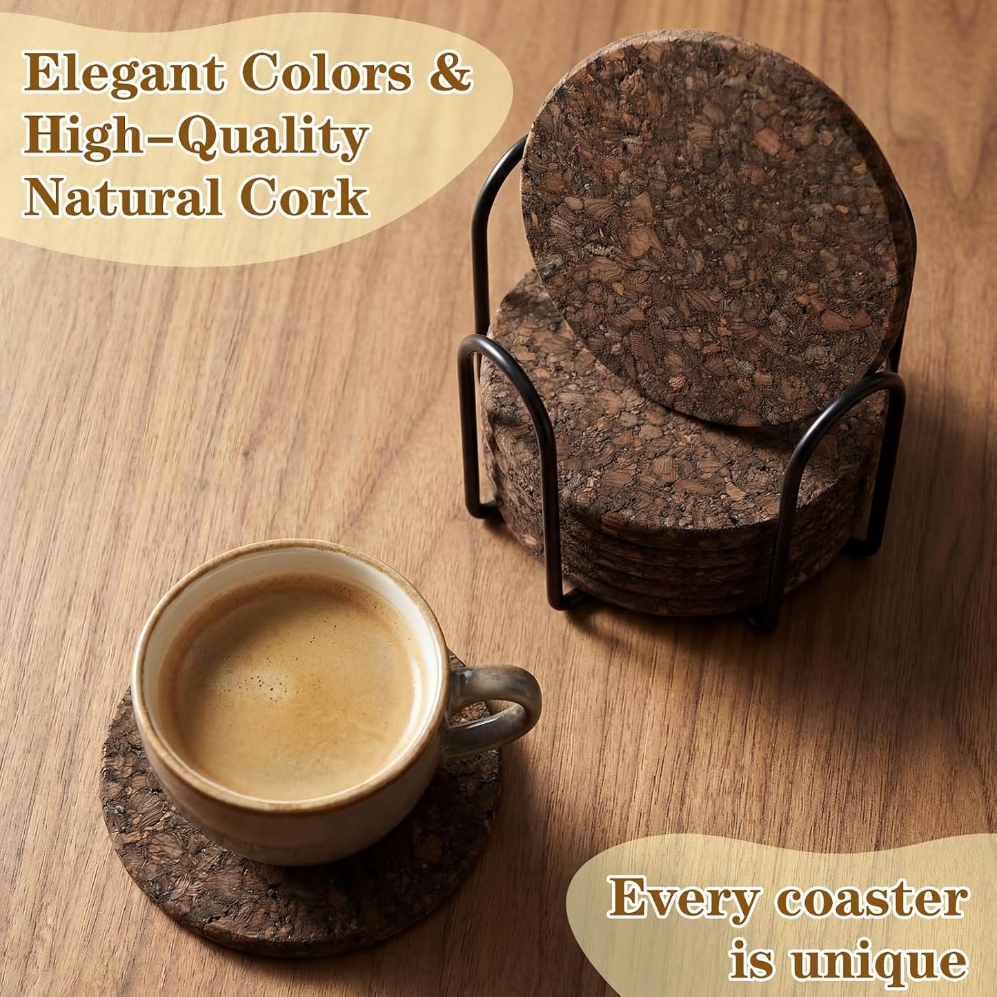 Holder Elegant Dark Cork Cup Pads / Black / Set of 9