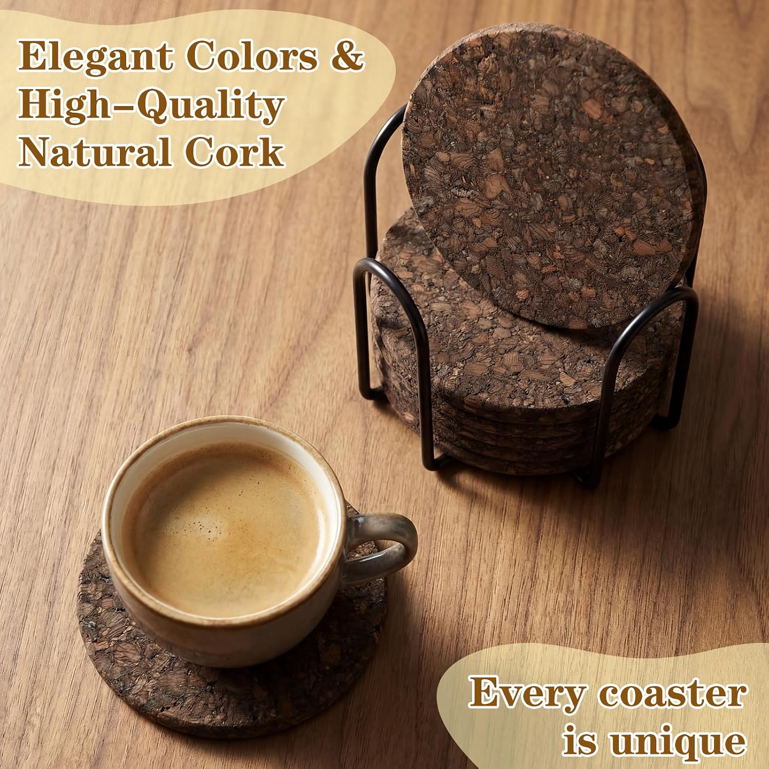 Holder Elegant Dark Cork Cup Pads / Black / Set of 9