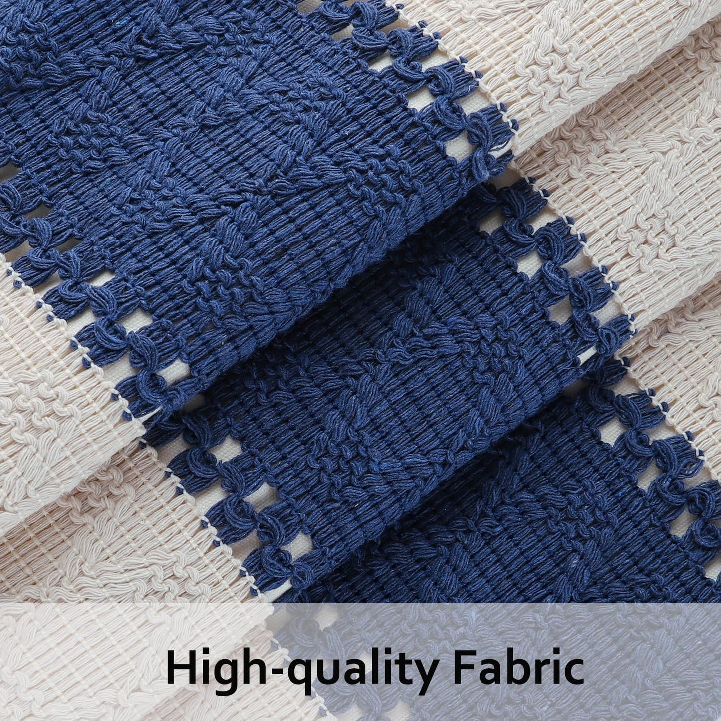 Tassels Boho Throw Pillow Covers Neutral Coastal / Navy Blue Single Stripe / 18 x 18 / Set of 2