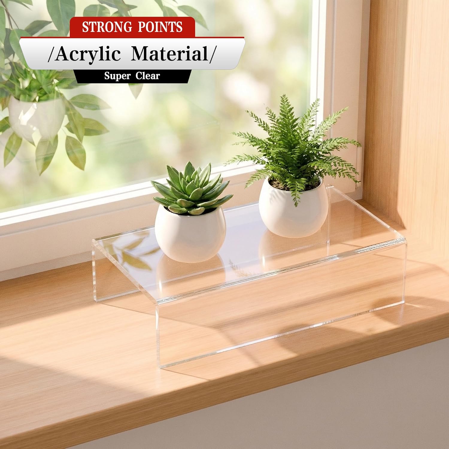 Plants / Acrylic Shelf Riser / Clear / 8 x 4.3 x 2 / Set of 2