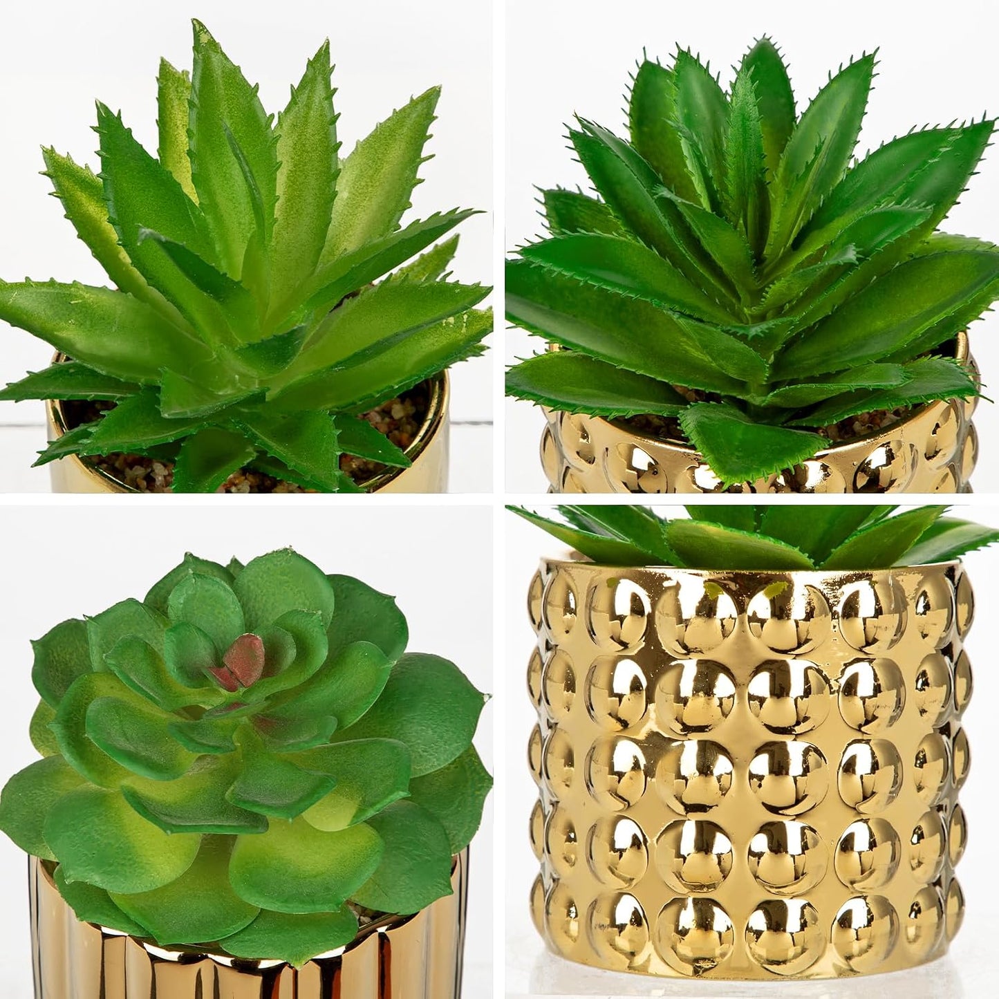 Succulents Plants Artificial in Ceramic Pots / Gold / Set of 3