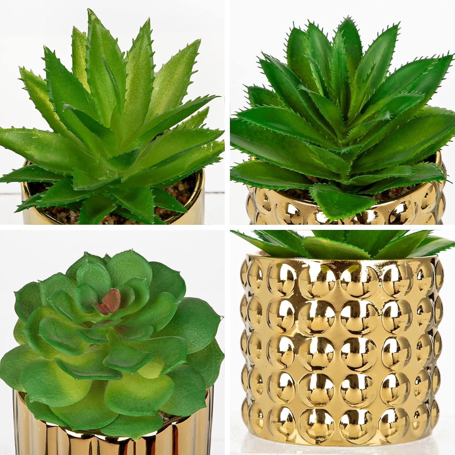 Succulents Plants Artificial in Ceramic Pots / Gold / Set of 3
