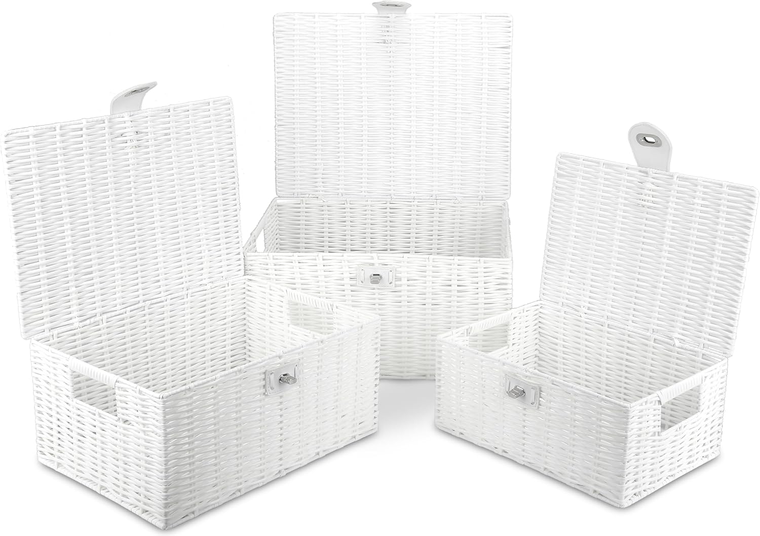 Woven Basket / Wicker Storage Baskets / White / Set of 3