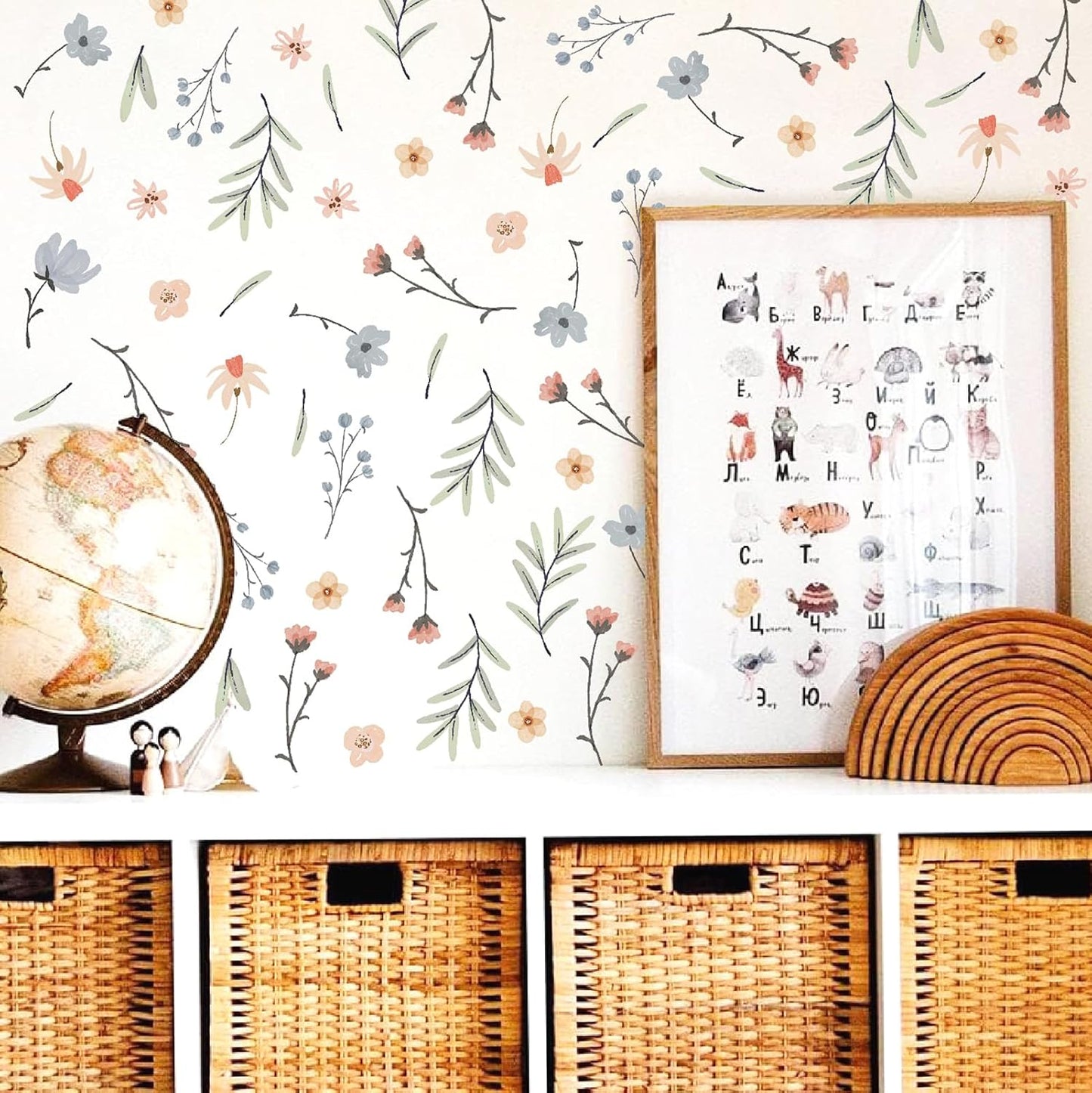 Boho Floral Wall Decals Small Flower Leaf Wall Sticker Botanical Plant / Boho Wallpaper / Green