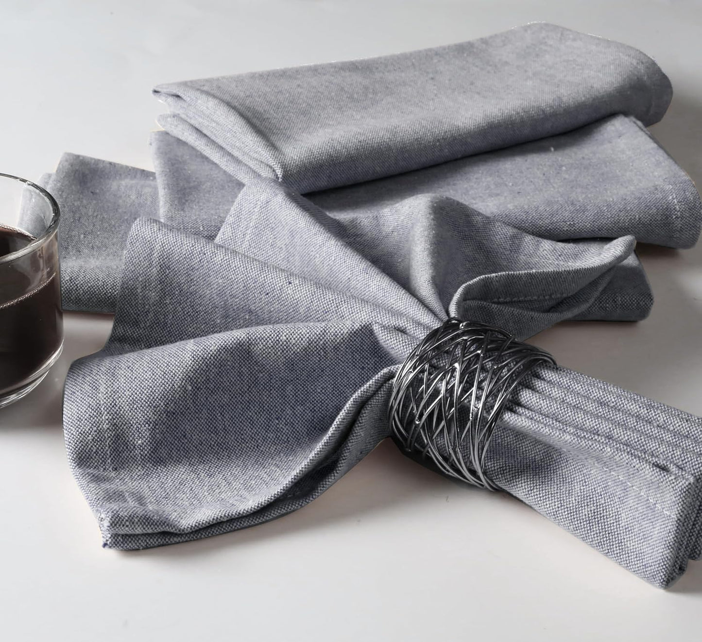 Native Fab Solid Cloth Napkin Set of 12, 100% Chambray Cotton, Washable, Reusable Dinner Cloth Napkin 17x17 inches
