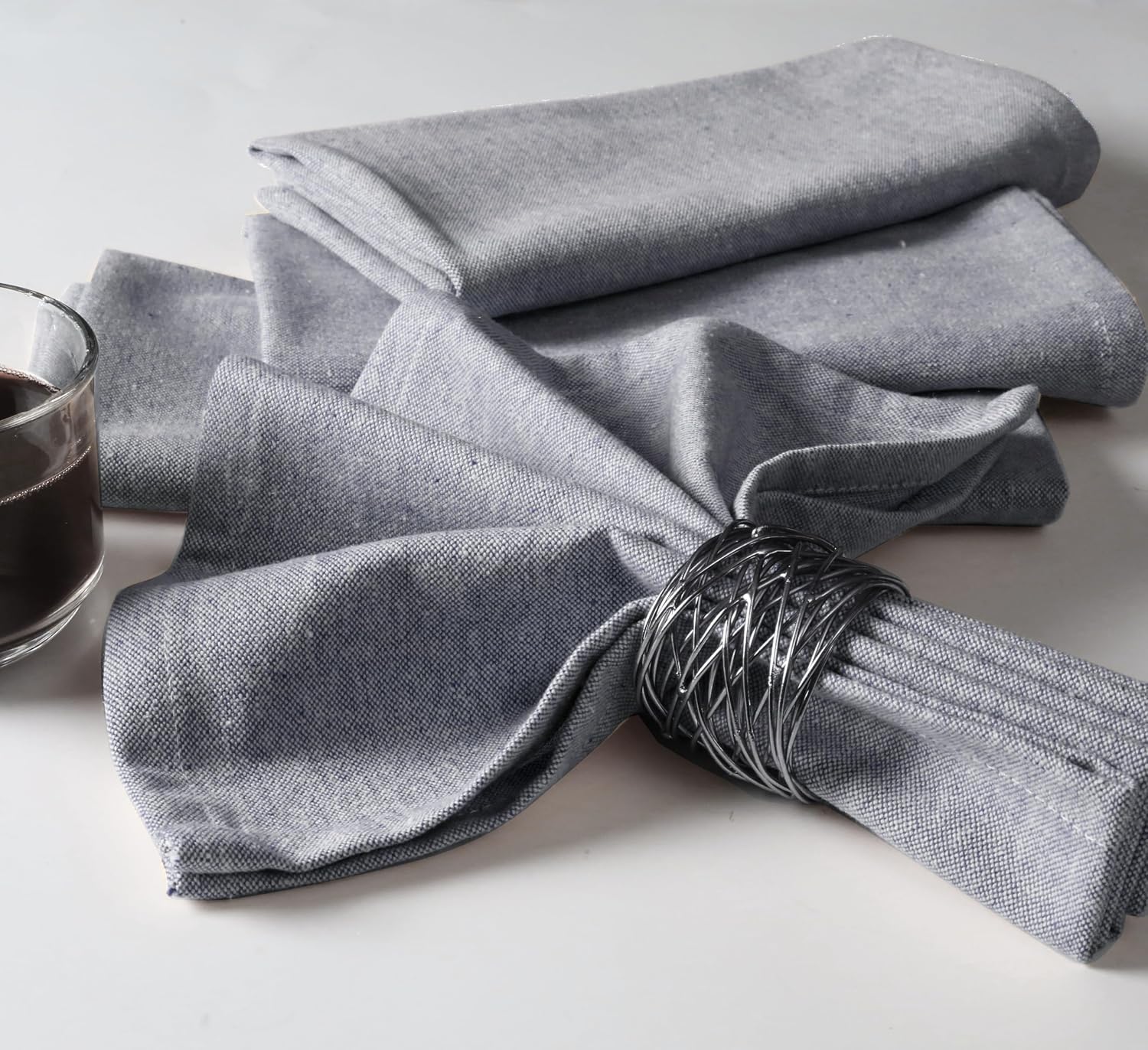 Native Fab Solid Cloth Napkin Set of 12, 100% Chambray Cotton, Washable, Reusable Dinner Cloth Napkin 17x17 inches
