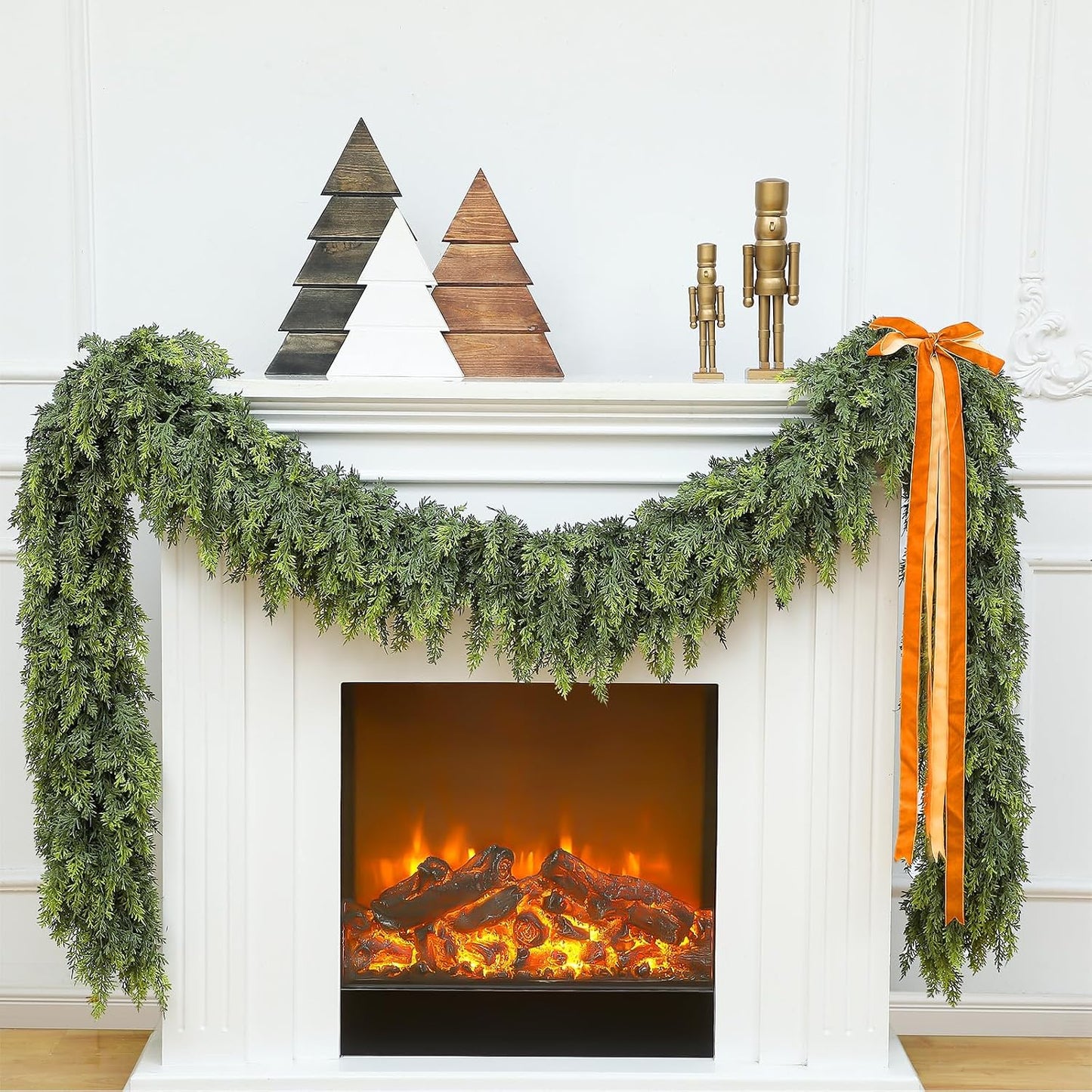 1 Pcs 12ft Christmas Artificial Cedar Garland Realistic Soft and Thickness Green Full Faux Cedar Pine Garland for