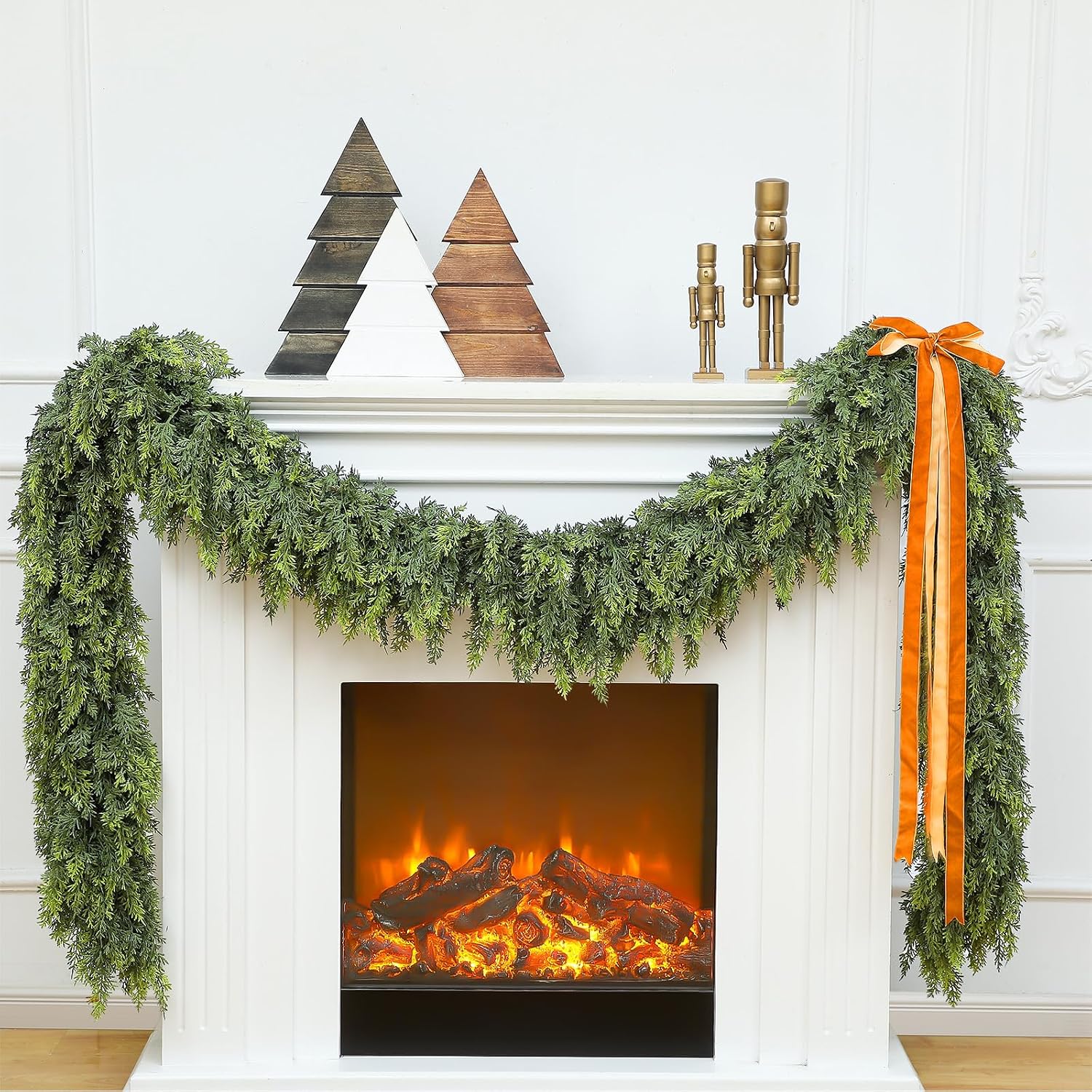 1 Pcs 12ft Christmas Artificial Cedar Garland Realistic Soft and Thickness Green Full Faux Cedar Pine Garland for