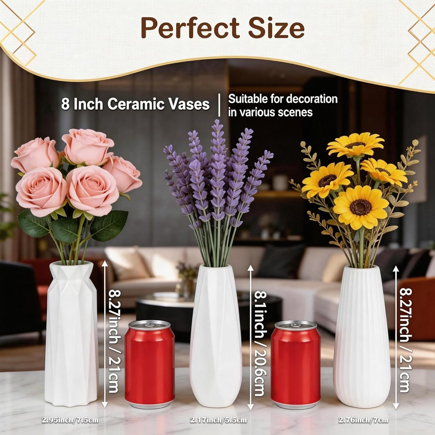 10-Piece Ceramic Vases Set / White / 8 Inch