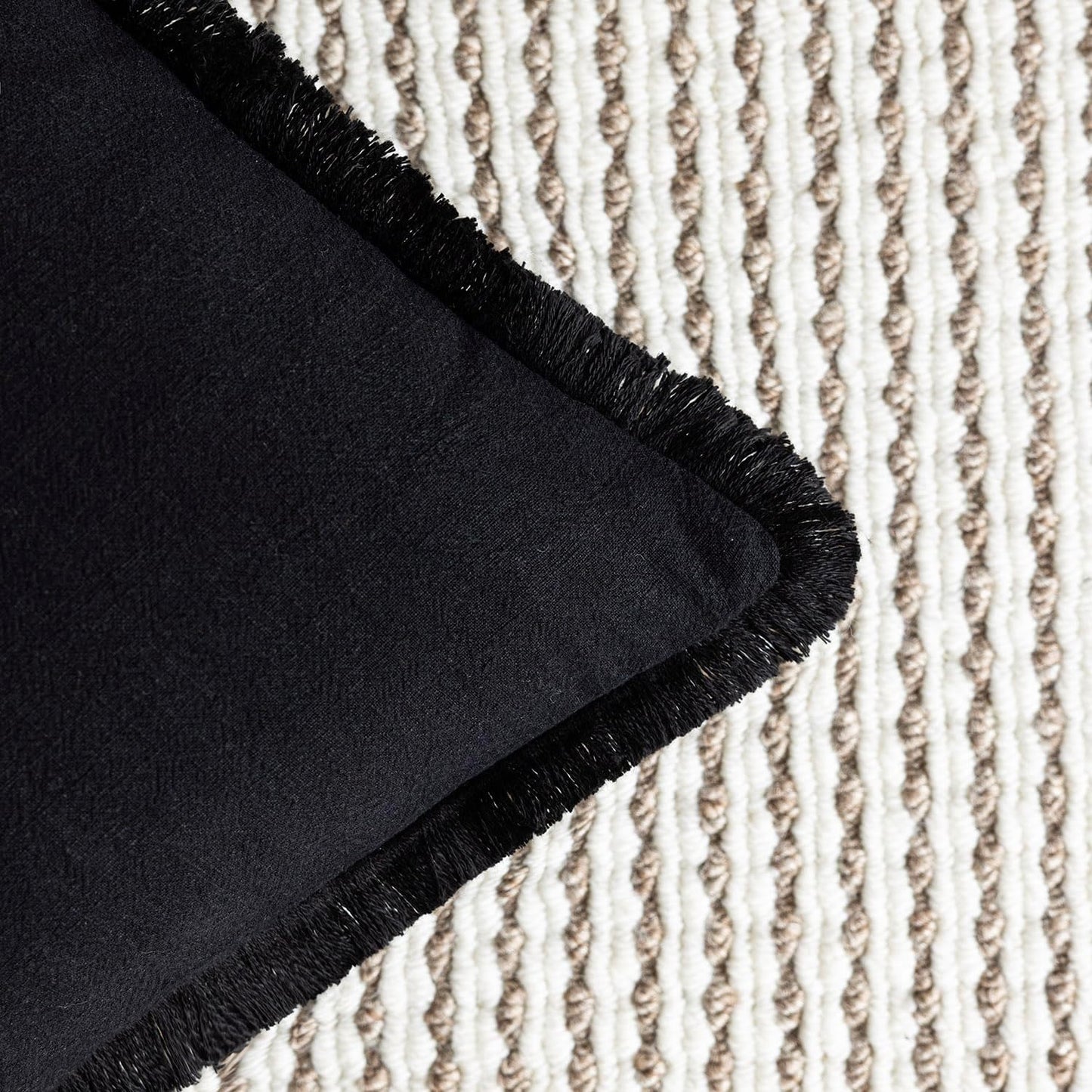 Decorative Linen Fringe Throw Pillow Covers Boho Farmhouse Cushion / 18 x 18 / Black / Set of 2