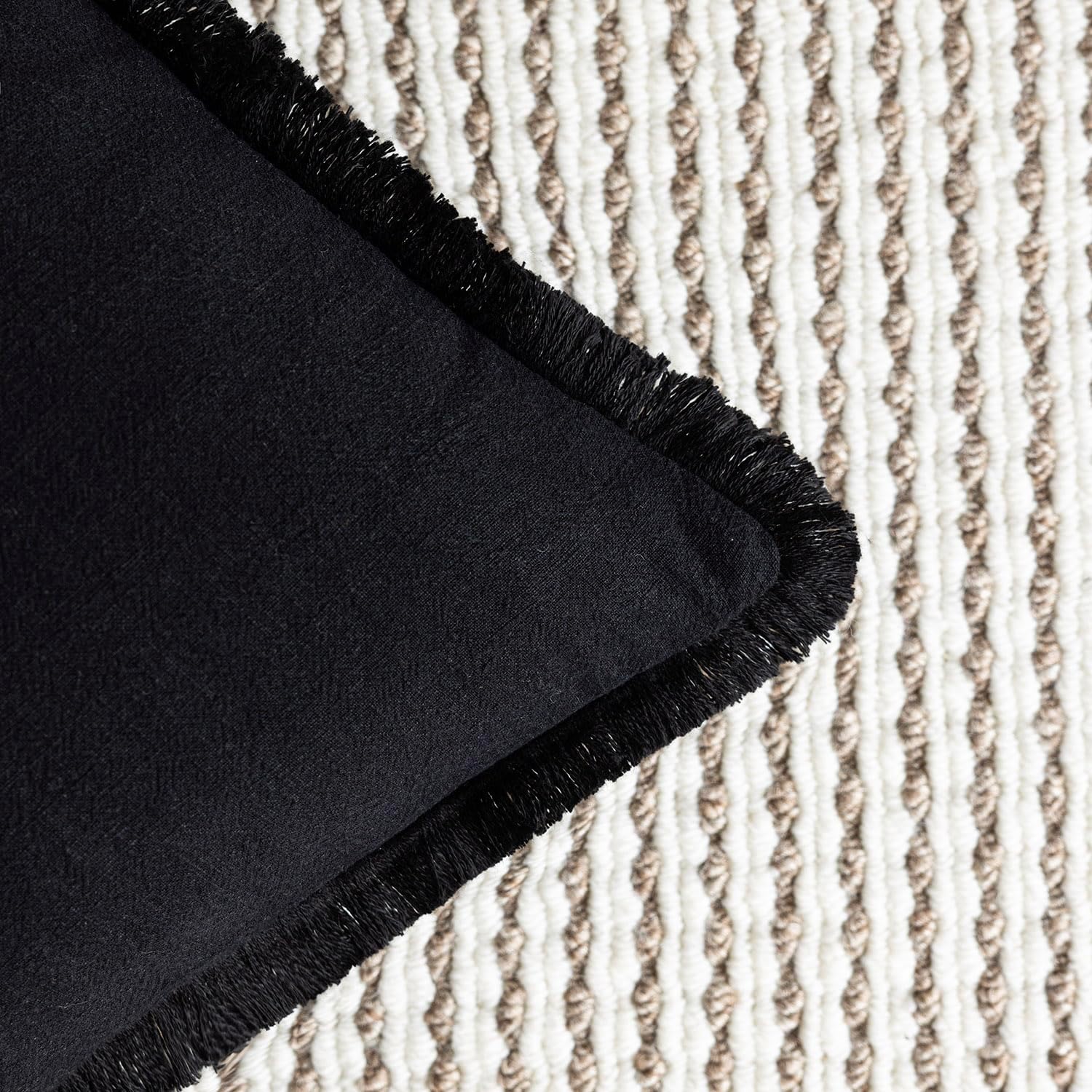 Decorative Linen Fringe Throw Pillow Covers Boho Farmhouse Cushion / 18 x 18 / Black / Set of 2