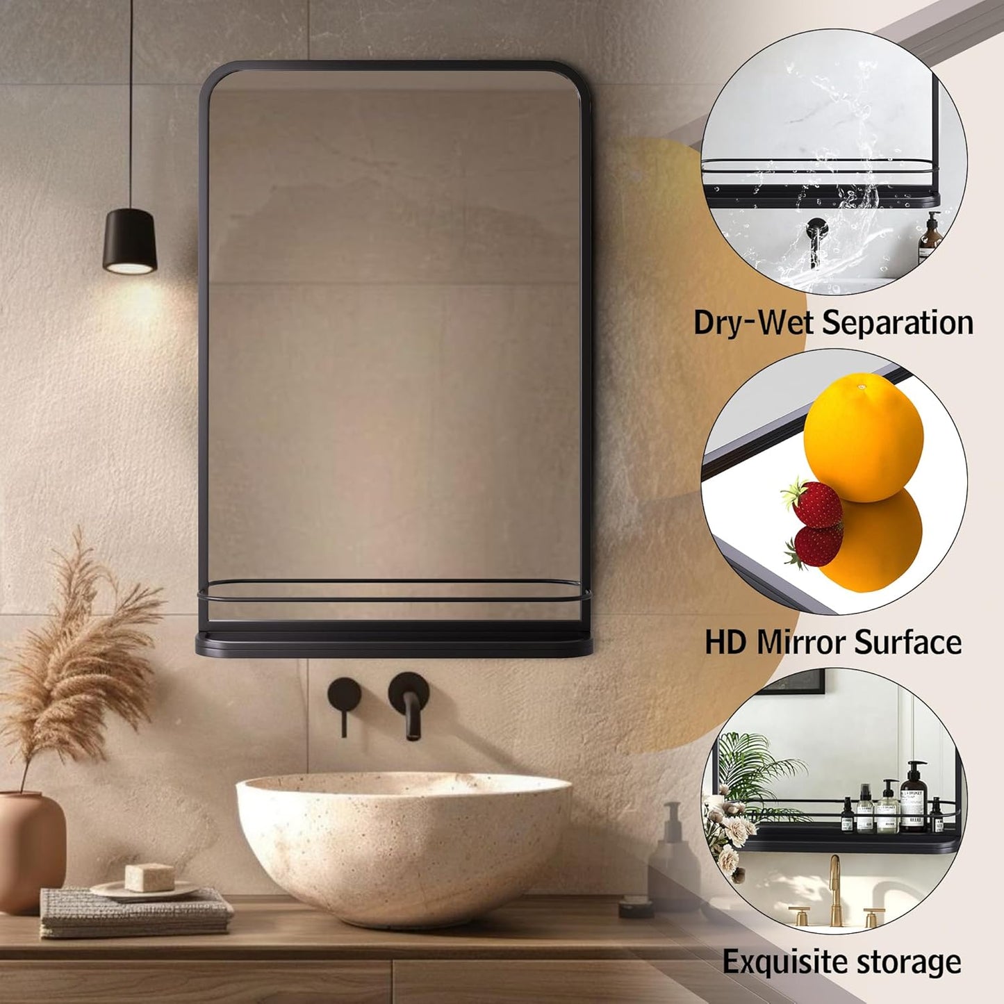 Wall-Mounted Rectangle Metal Mirror / Black / 15.7"L x 23.6"W / 15.7 x 23.6