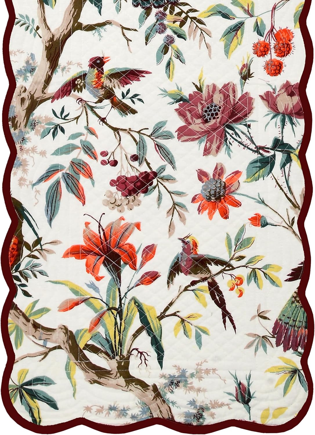 Espresso Feather - Bloom Collection Luxury Handcrafted Runner (Reversible) Cotton Quilted Fabric Machine Washable –