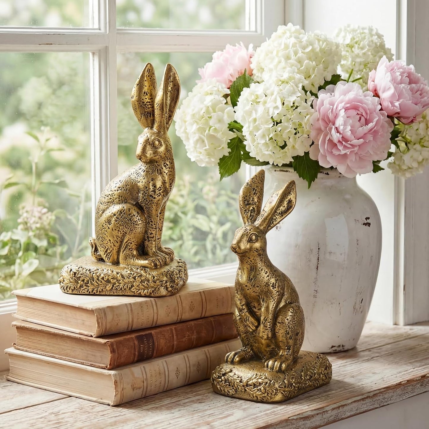 Rabbit Bookends / Heavy Resin Book Holder / Gold