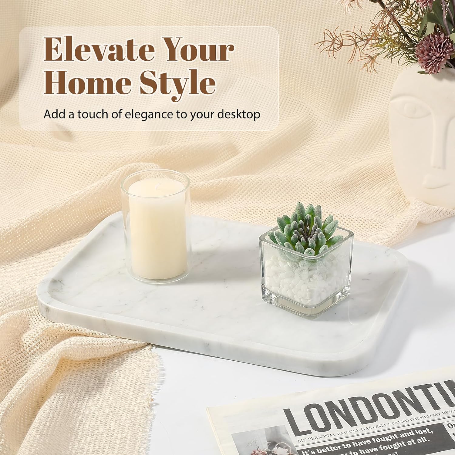 Marble Tray / Marble Vanity Tray for Countertop Bathroom Kitchen Dresser / Bianco Carrara / 12 x 8