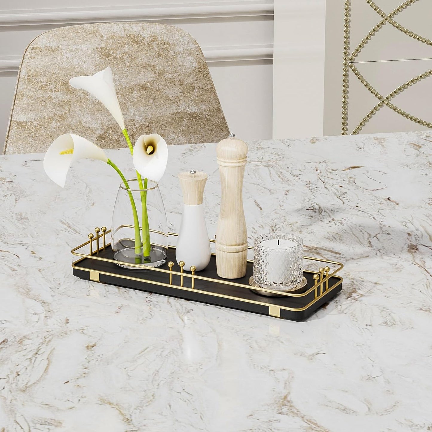 Kitchen Tray for Salt Spice / 11.3 x 4.4 x 1.6 / Black + Gold