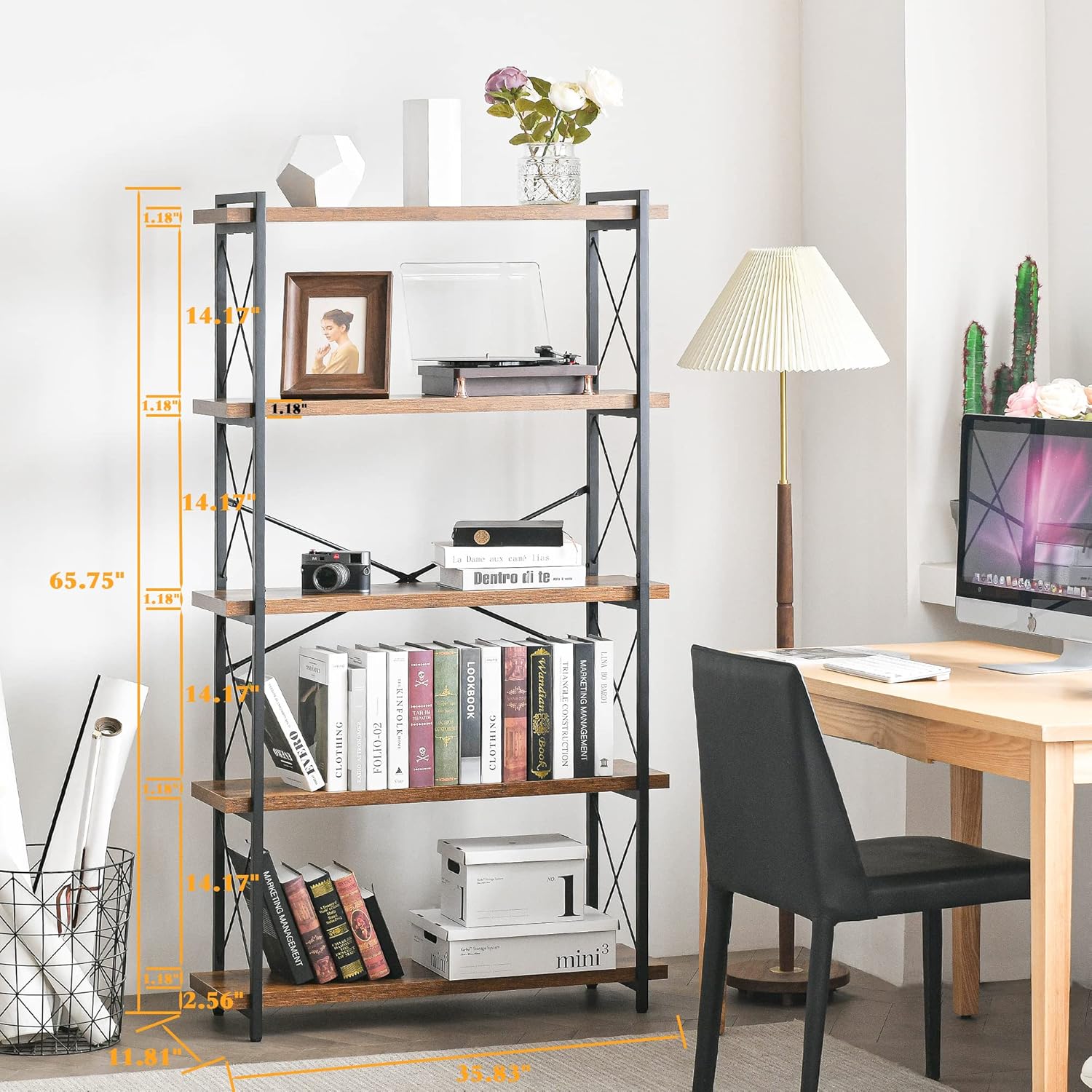 Metal Frame / Rustic Open Book Shelf / 5-tier / Rustic Brown
