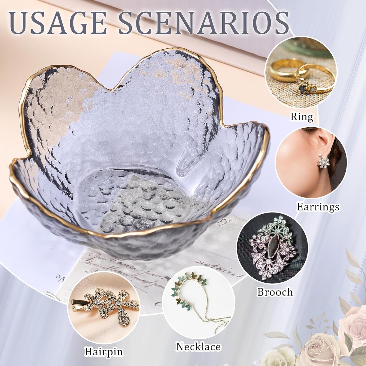 Box Greeting Card Small Glass Trinket Dish Tray for Earrings / Grey / Set of 8