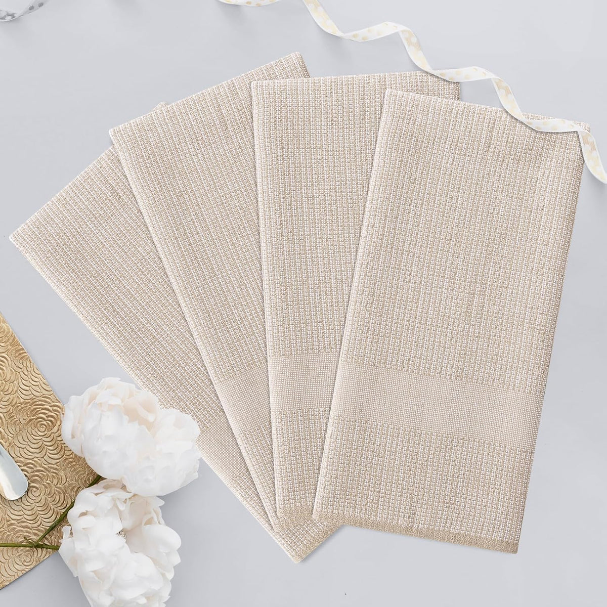 Homaxy 380 GSM Cotton Premium Kitchen Towels 12 Pack, 18"x 28", Khaki | Flat and Terry Dish Towels, Highly Absorbent