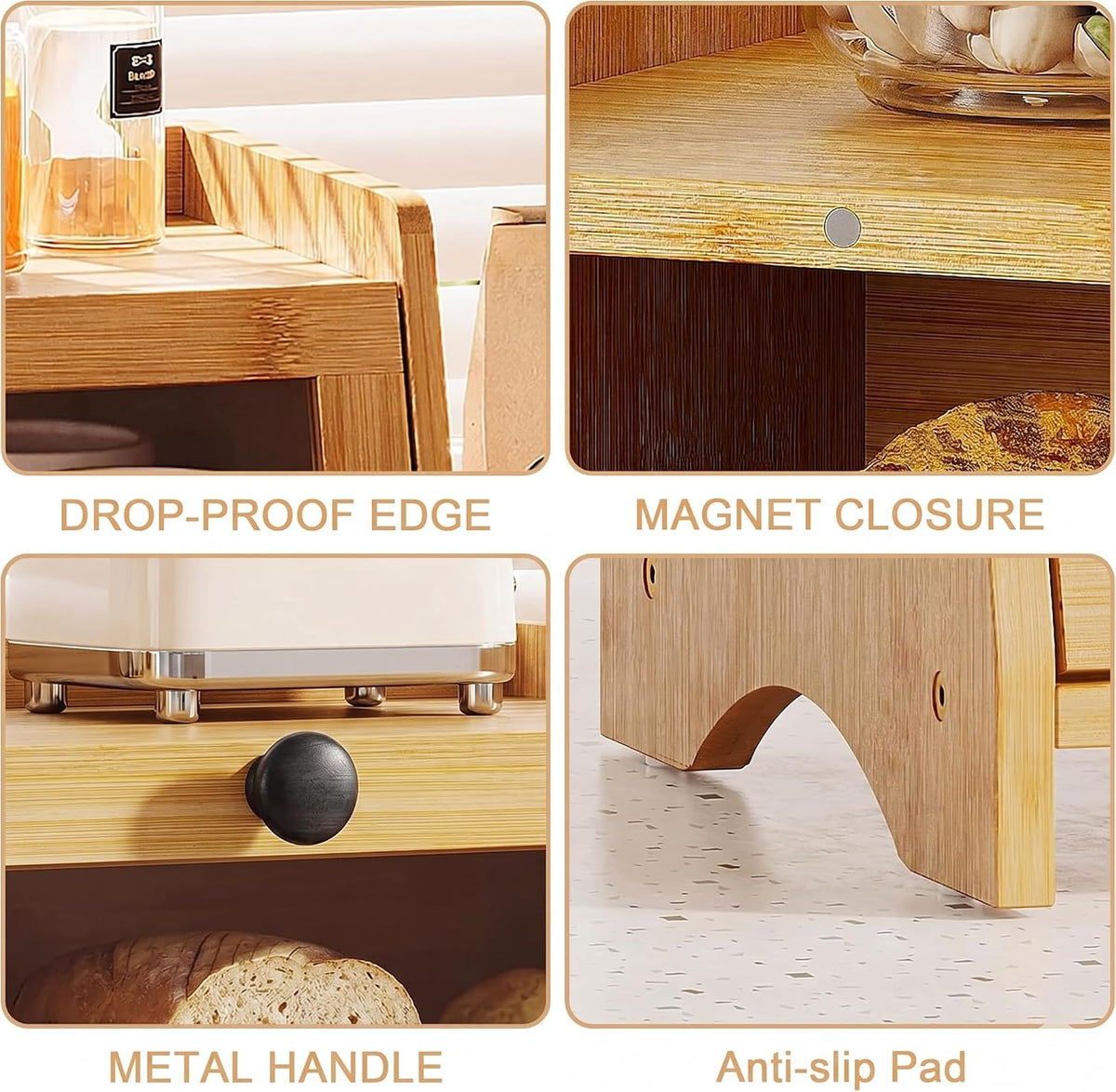 BAMBANG Bread Box for Kitchen Countertop, Bamboo Bread Box for Homemade Bread, Wooden Farmhouse Bread Storage