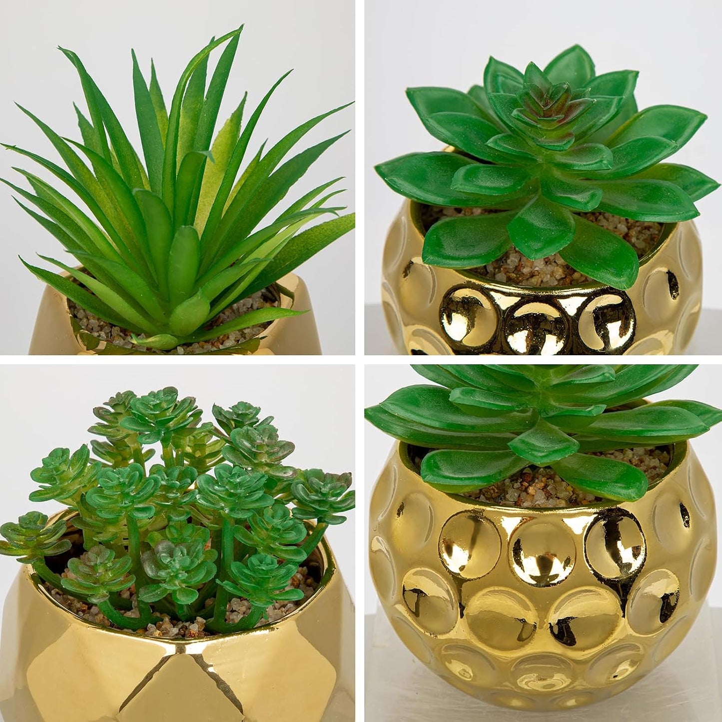 Artificial Succulents Plants in Ceramic Pots / Gold# / Set of 3