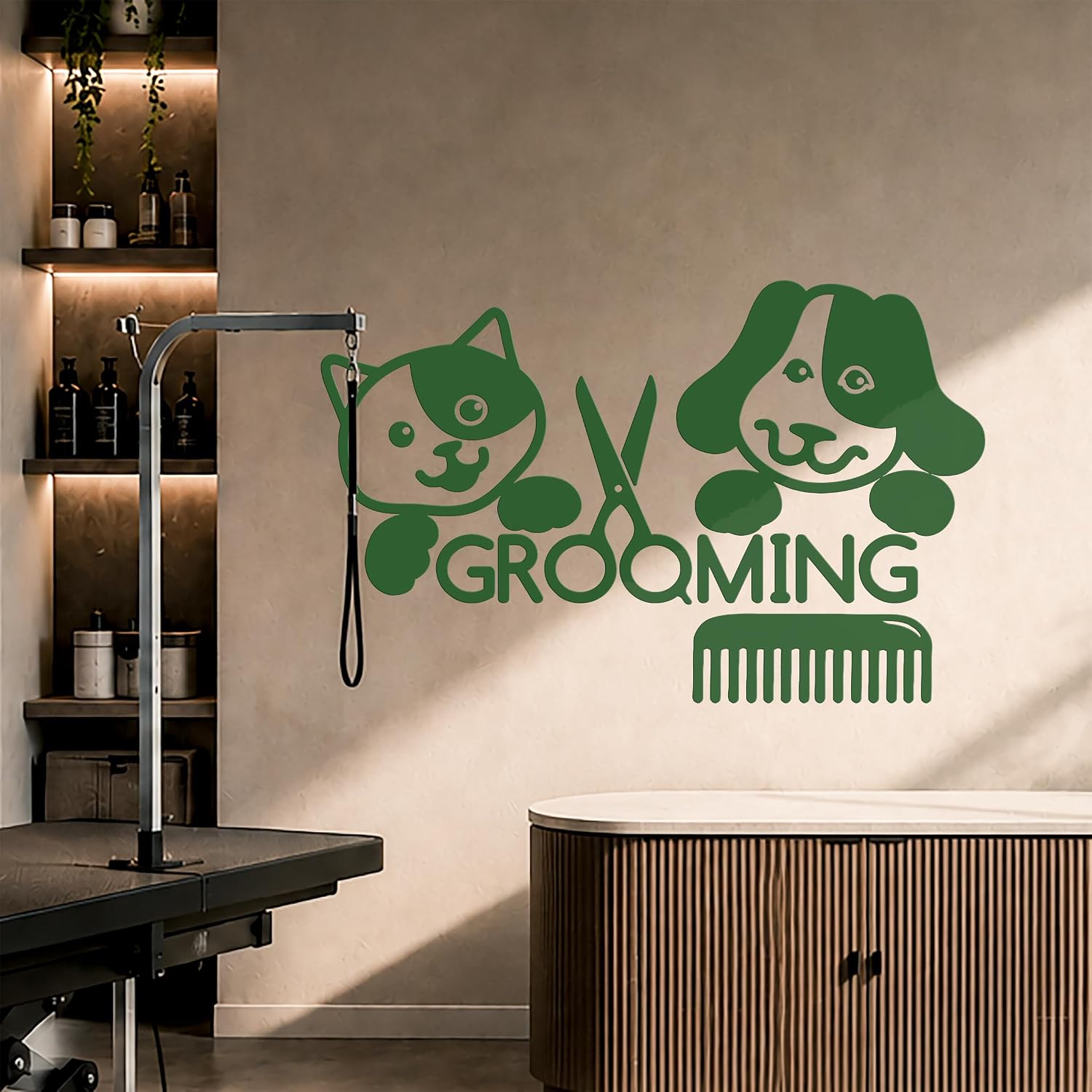 Vinyl Wall Decal Grooming Salon Groomer Beauty Cat Dog Pets Animal / 22.5 x 35 / M In / Black