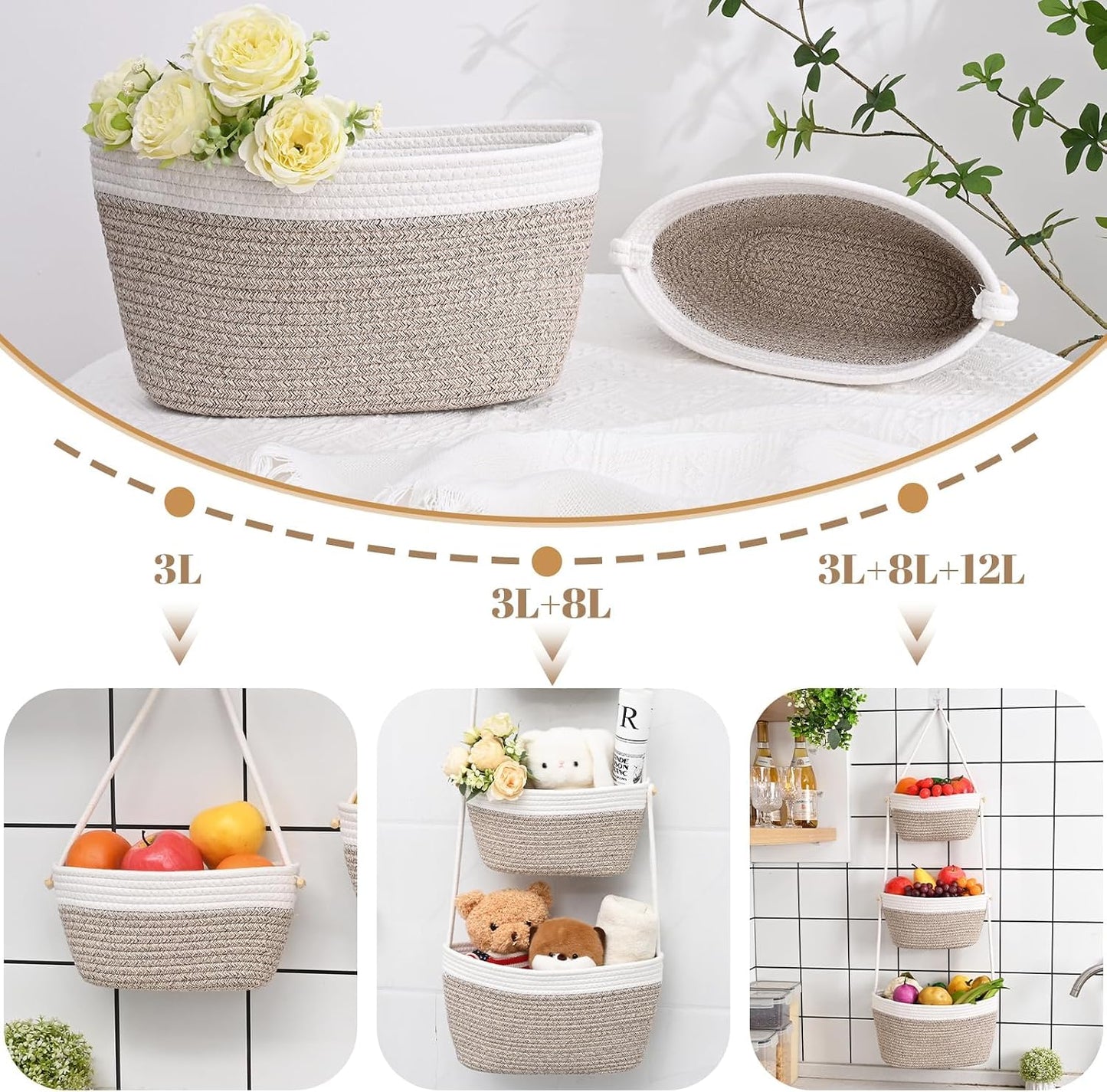 3-Tier Woven Wall Basket / Classic / Oatmeal