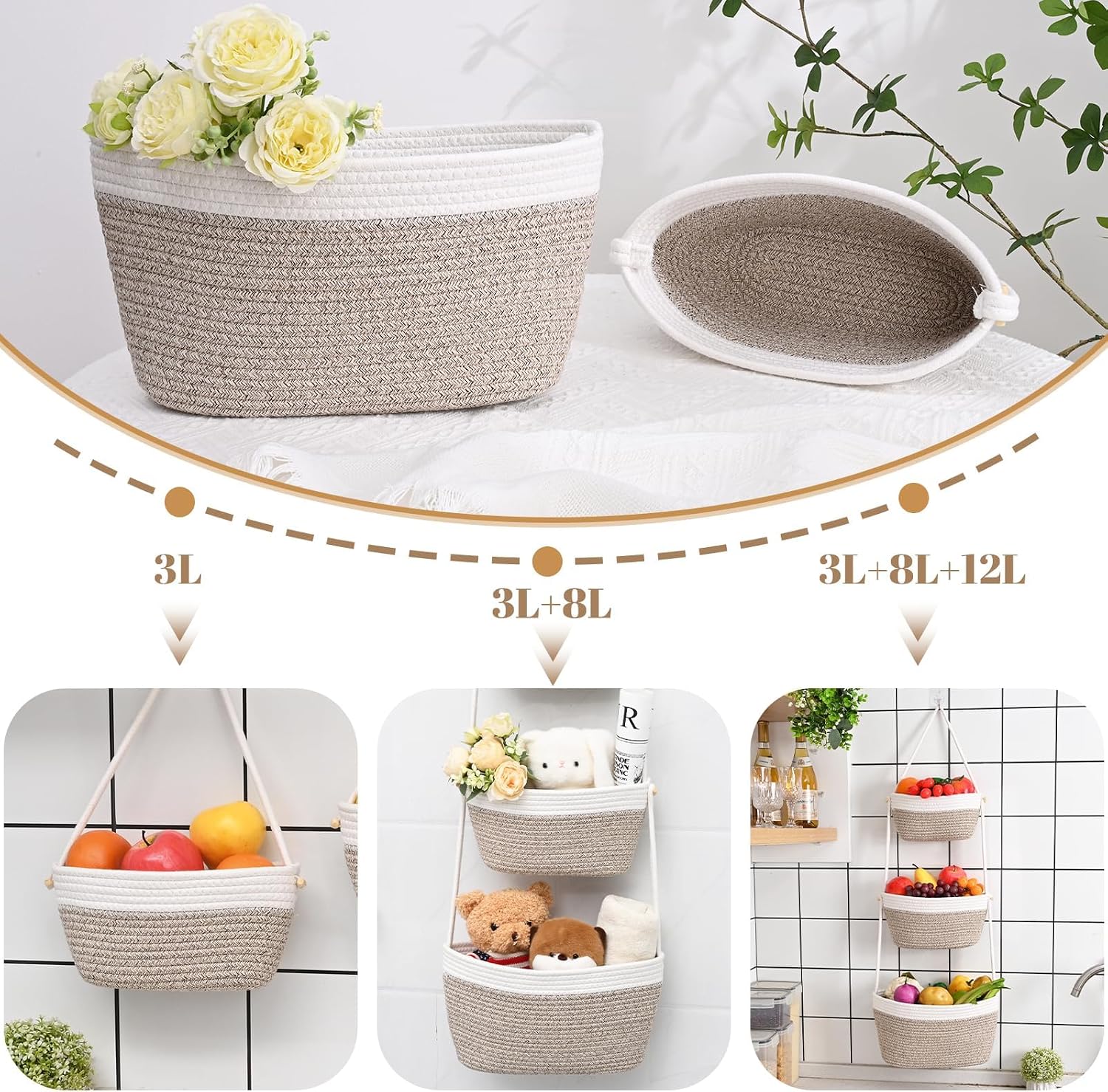 3-Tier Woven Wall Basket / Classic / Oatmeal