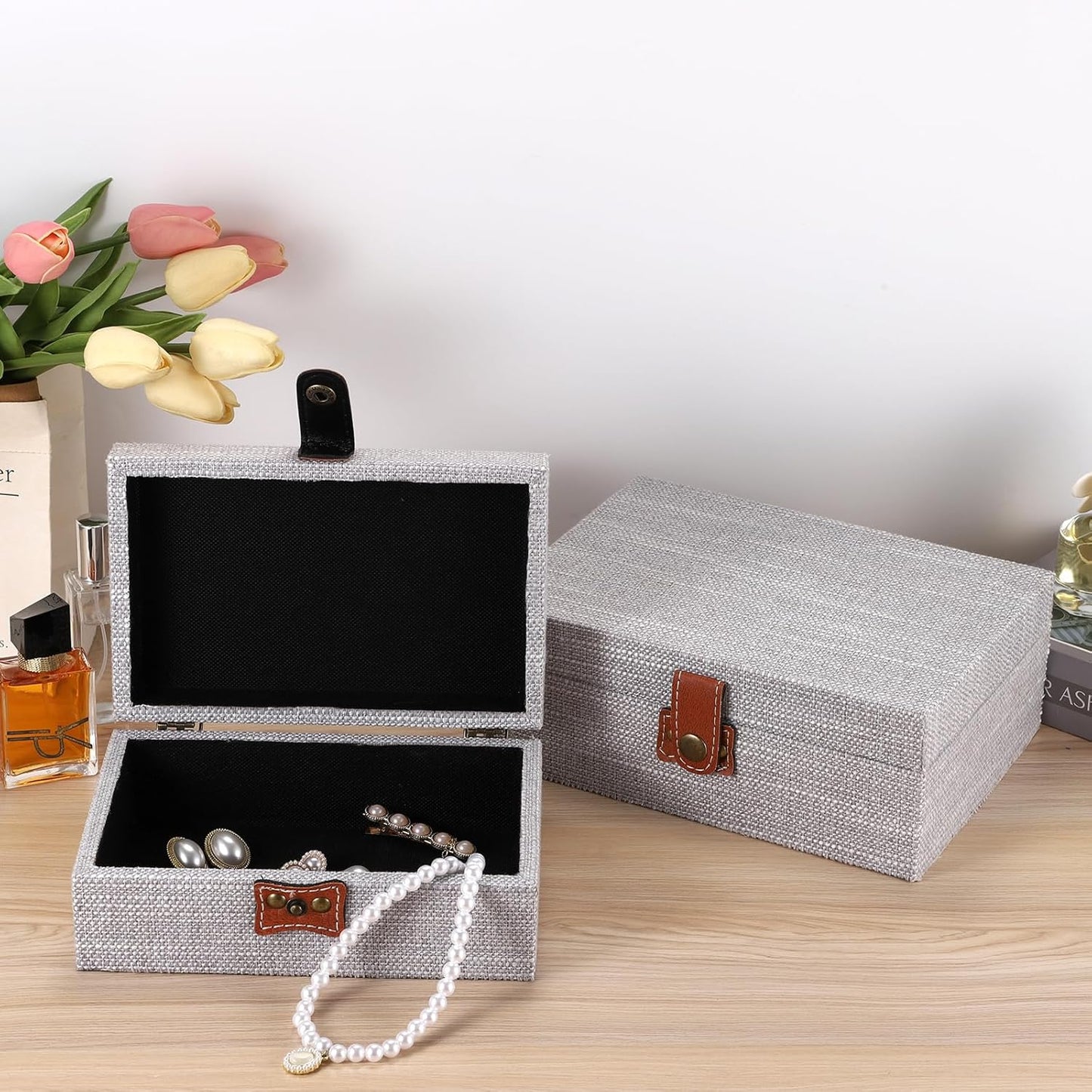 Linen Covered Rectangular Keepsake Case / Small / Gray