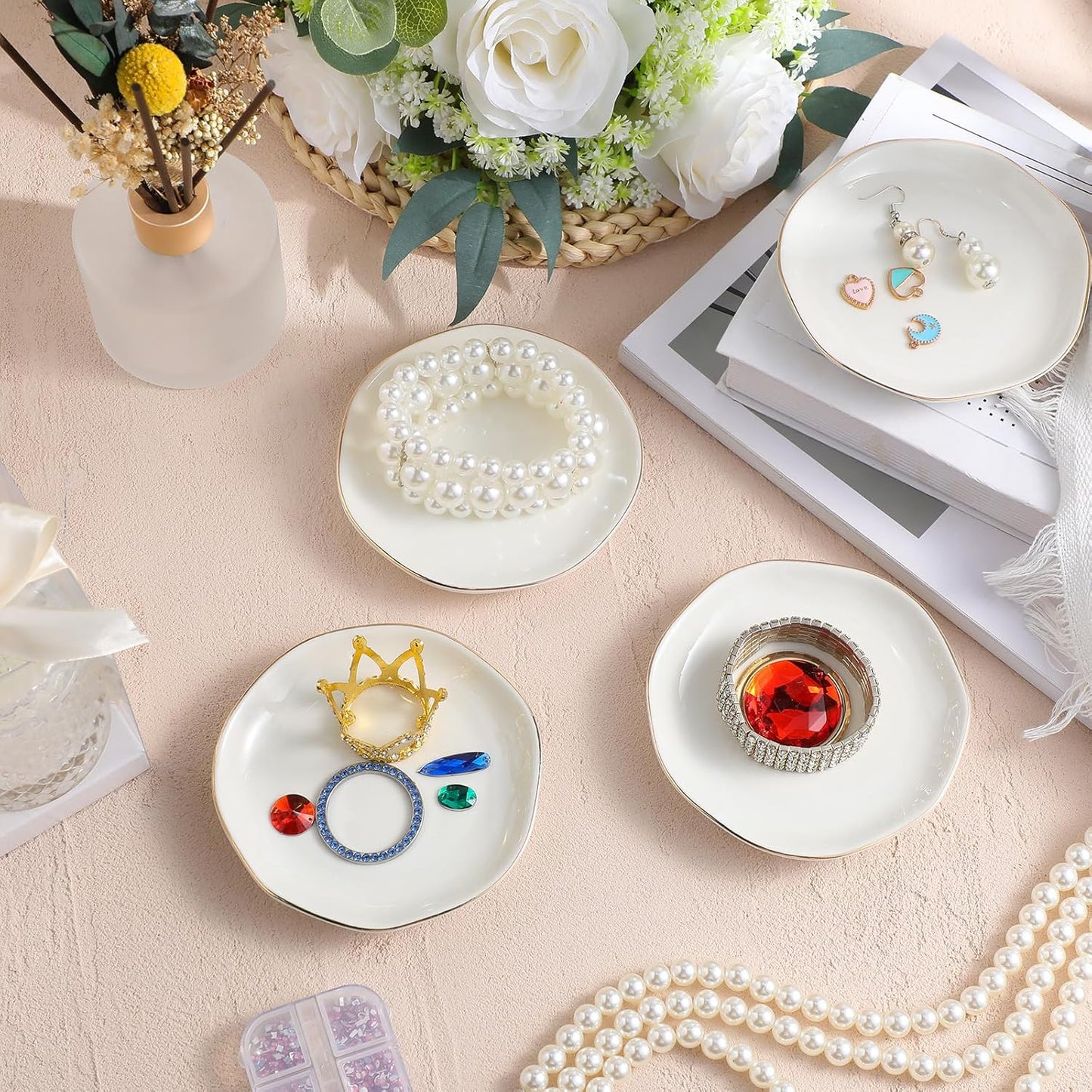 Ceramic Jewelry Tray in Ring Dish Bulk Decorative Trinket Dish for Bridal / 4.5 Inch / Set of 12