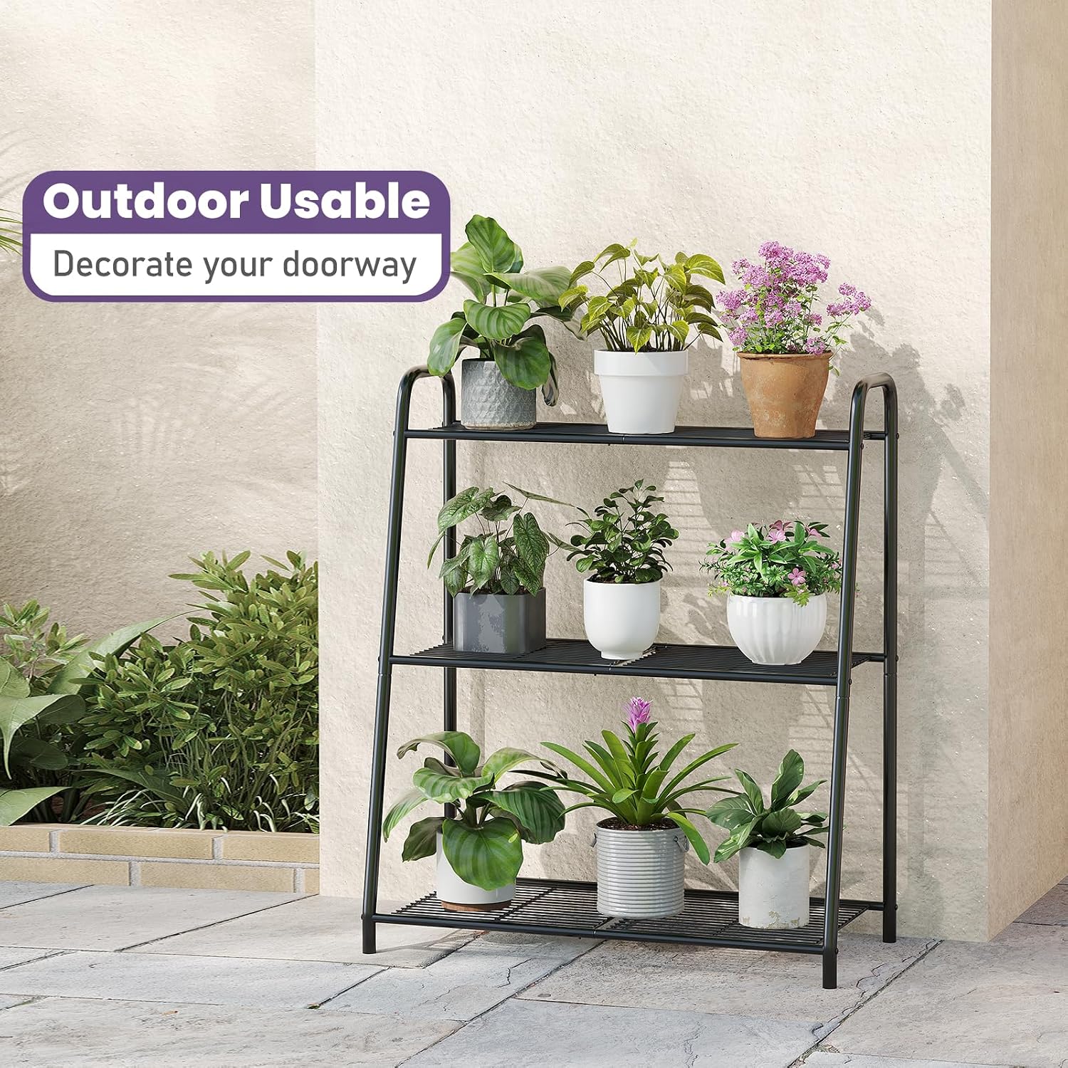 3-Tier Corner Plant Stand, Metal Black Flower Pot Rack, Indoor Outdoor Heavy Duty Shelf (Black, 3 Tier)