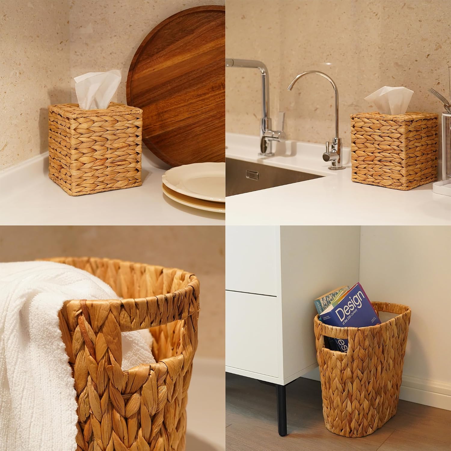 Handmade Wicker Napkin Box Holder and Bathroom Wicker Trash Can / Natural