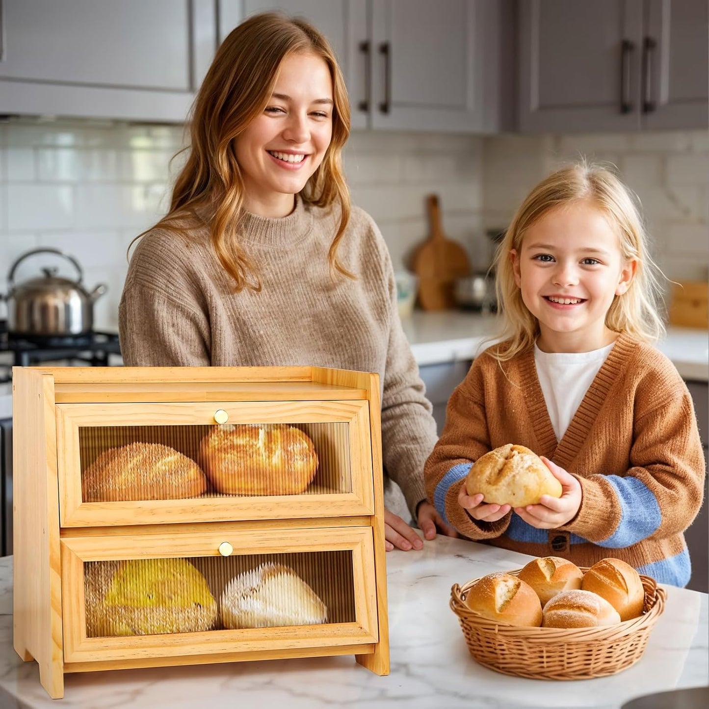 VEDALIO Bread Box For Kitchen Countertop, Corner Breadbox, Bread Boxes for Kitchen Counter Organizer Decor Storage