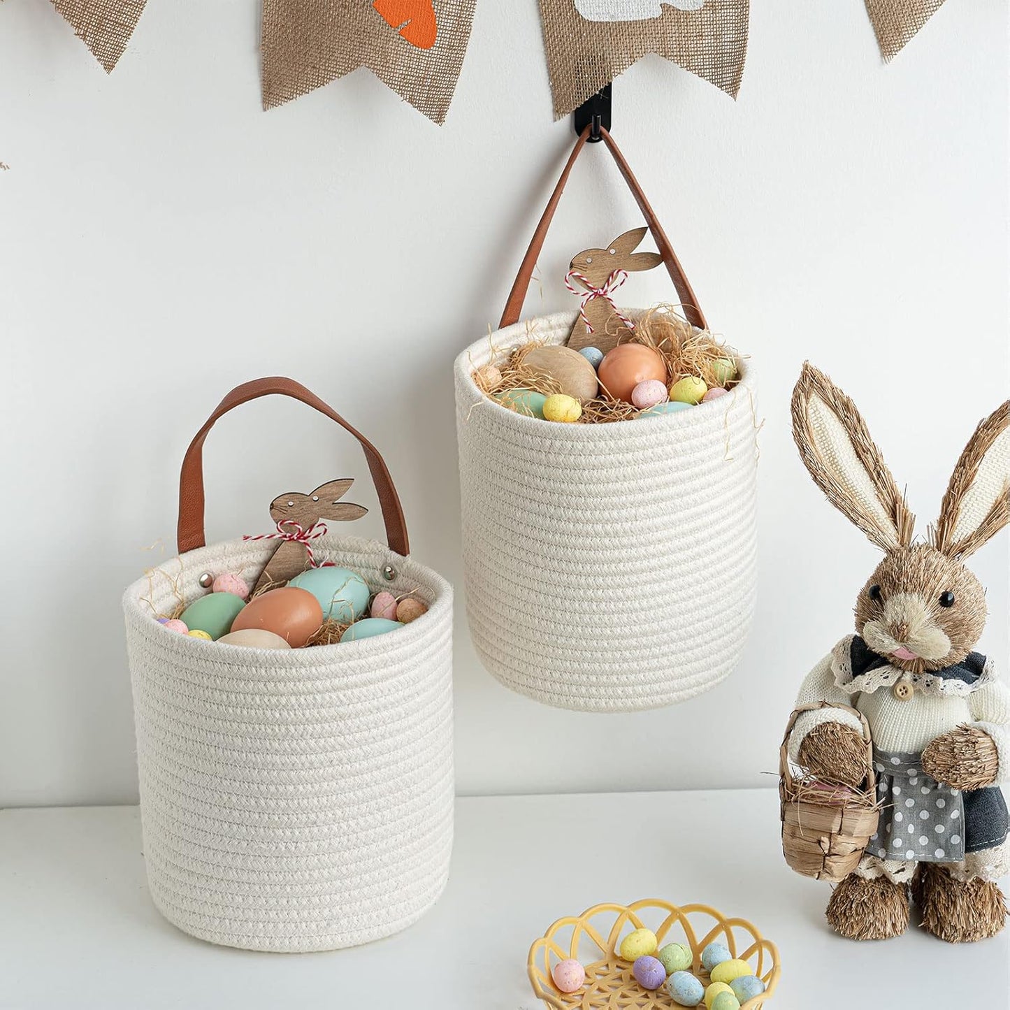 Rope Hanging Basket / White / Set of 2