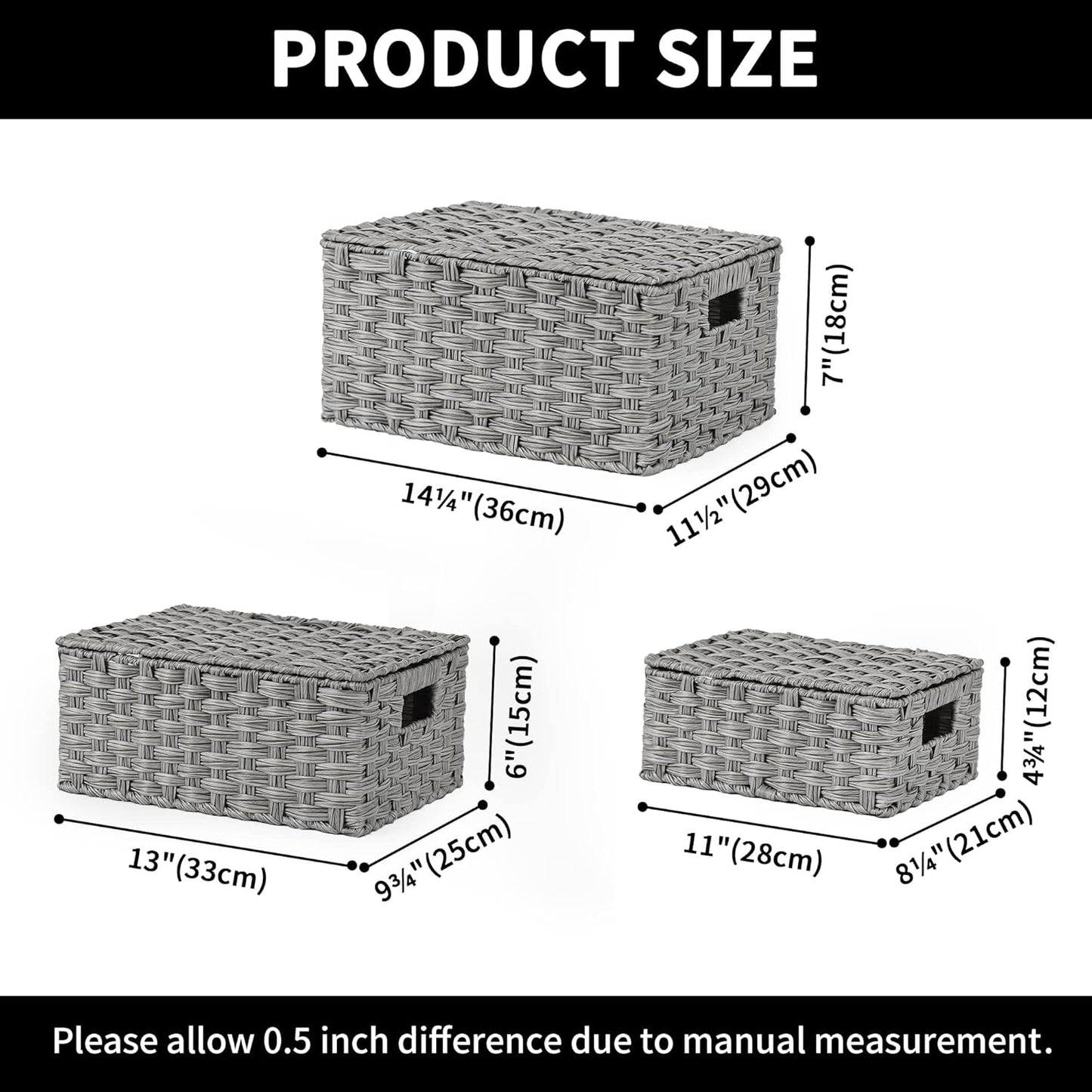 Wicker Storage Baskets / Gray / Set of 3