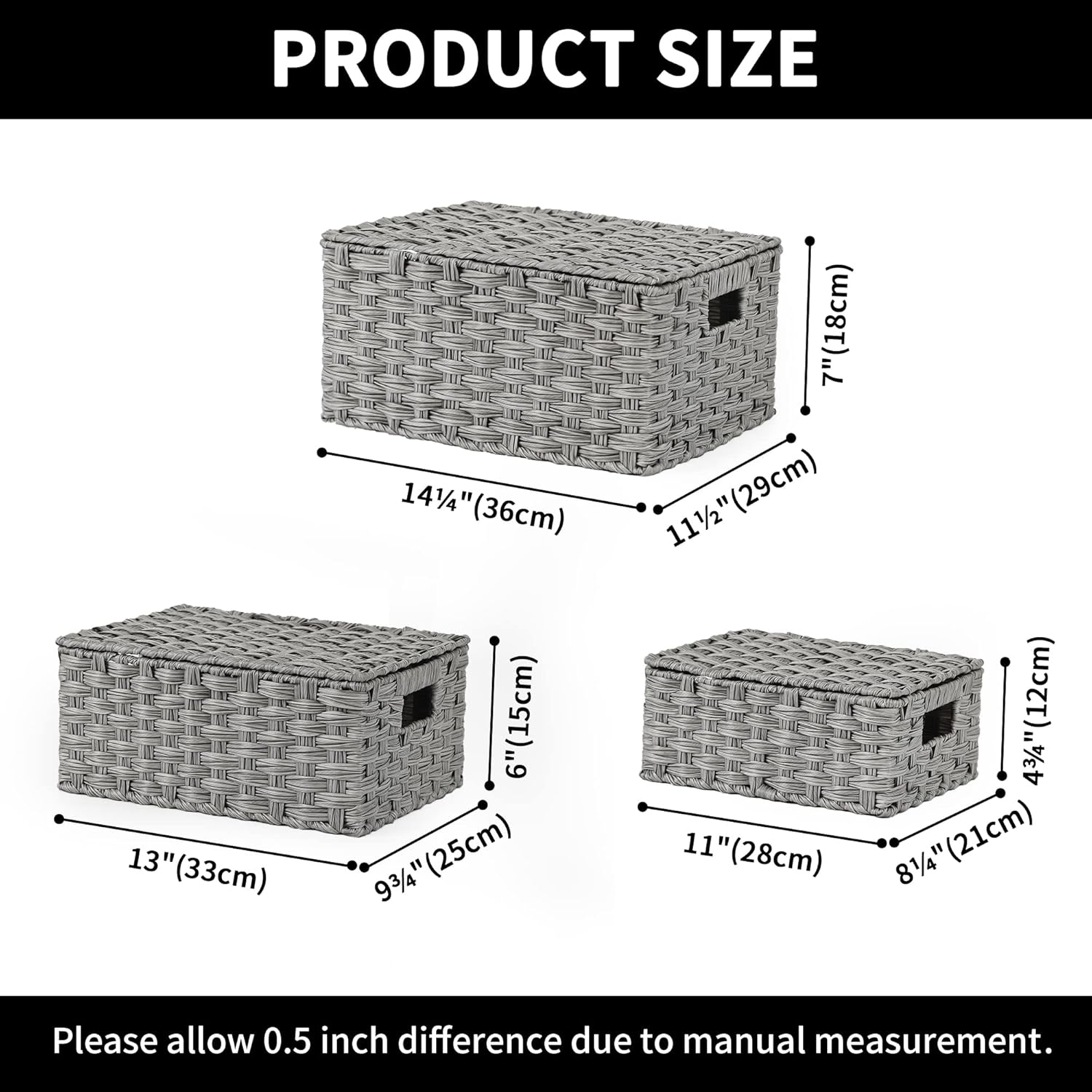Wicker Storage Baskets / Gray / Set of 3