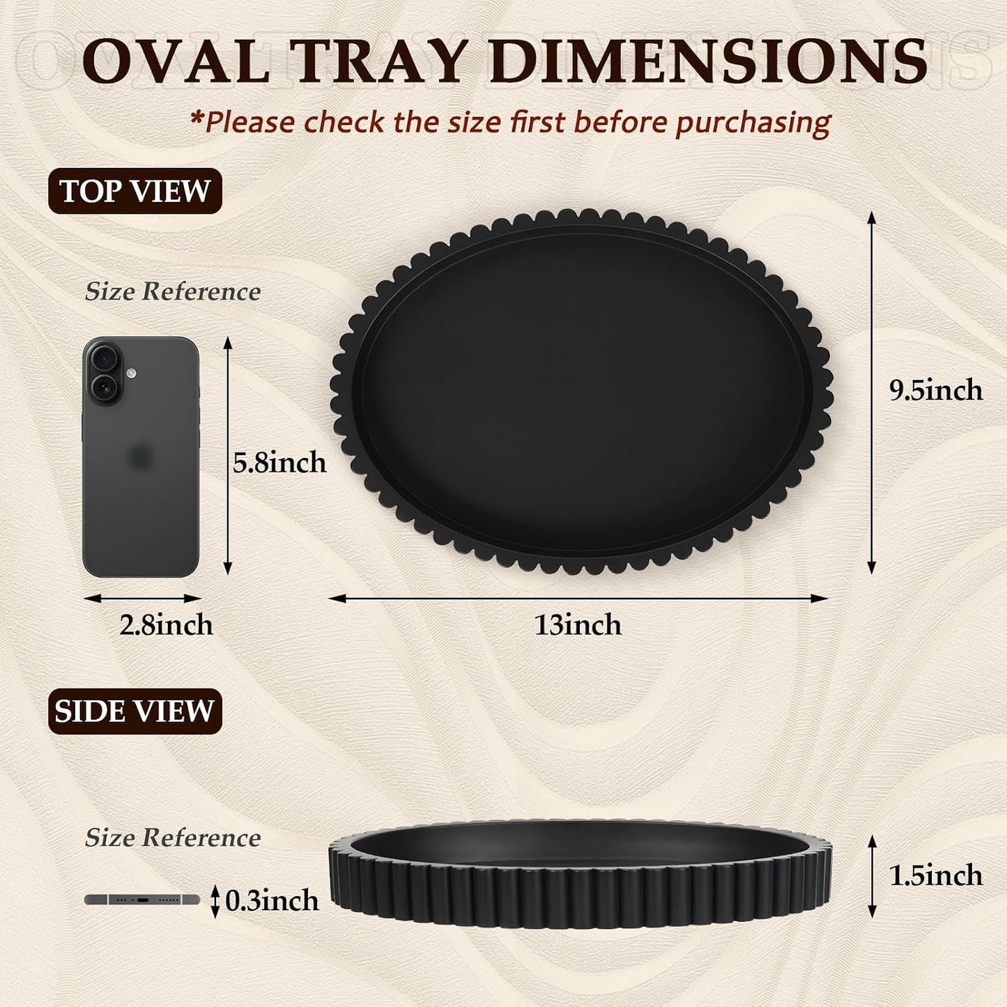 Oval Tray / 13" Concrete Tray / Black / 13 x 9.5 x 1.5