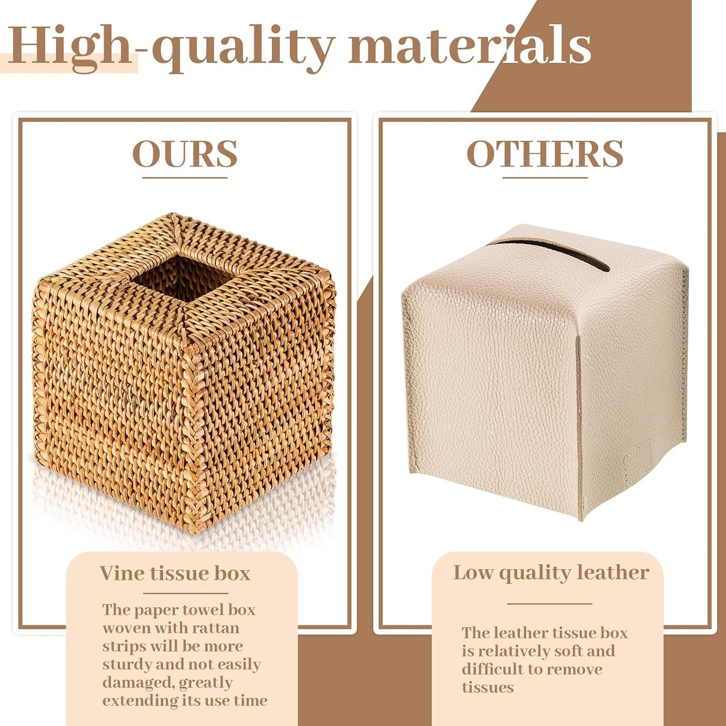 Square Rattan Tissue Box Cover Boho Wicker Tissue Cube Box Cover 5.5'' x / Wood / Natural / Set of 2