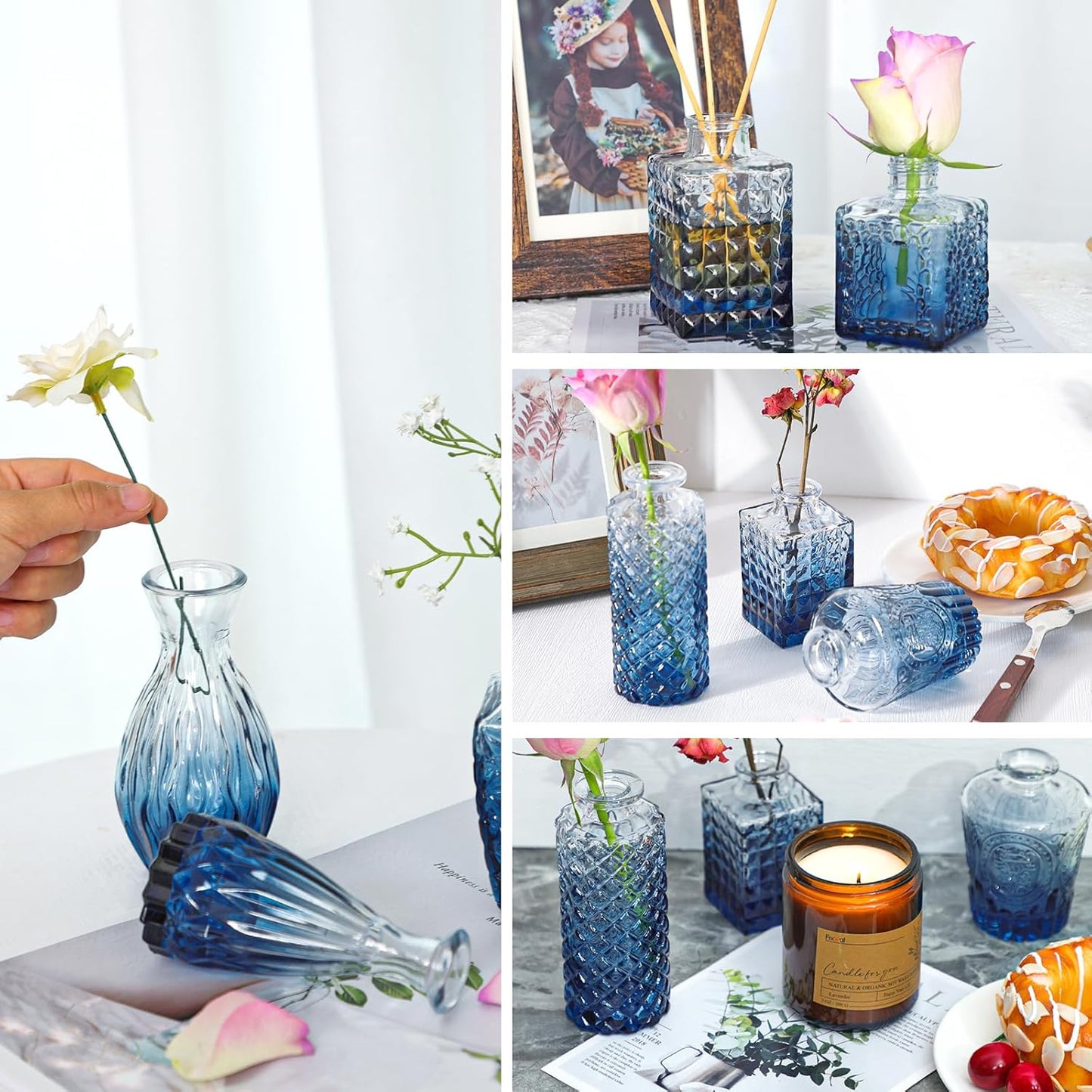 36 Bud Vases Glass Bud Vase Set / Blue / Set of 36