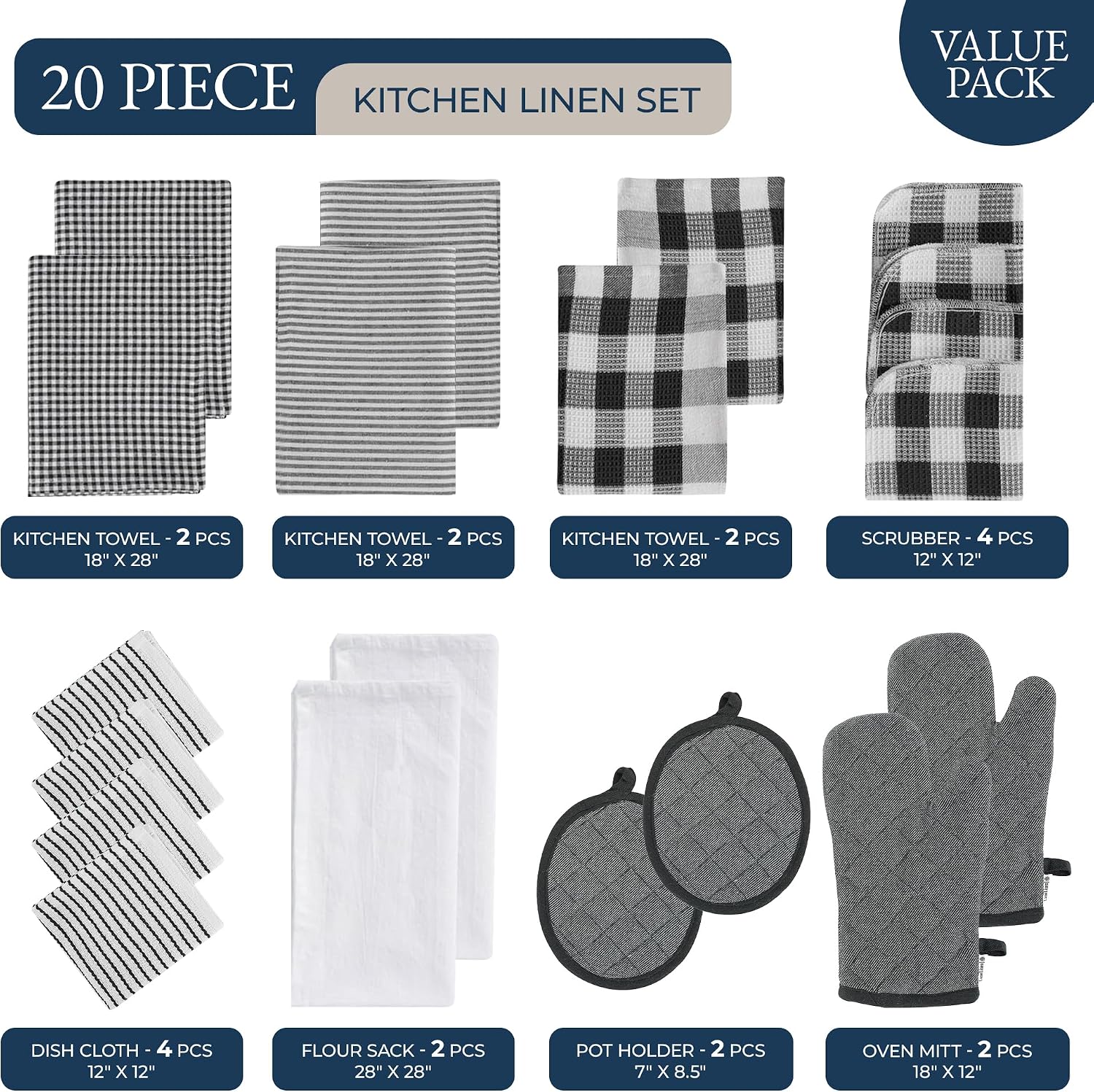 LANE LINEN Kitchen Towels Set 20 Pack - Ultra Soft Cotton Kitchen Hand Towels, Highly Absorbent Dish Cloths, Durable