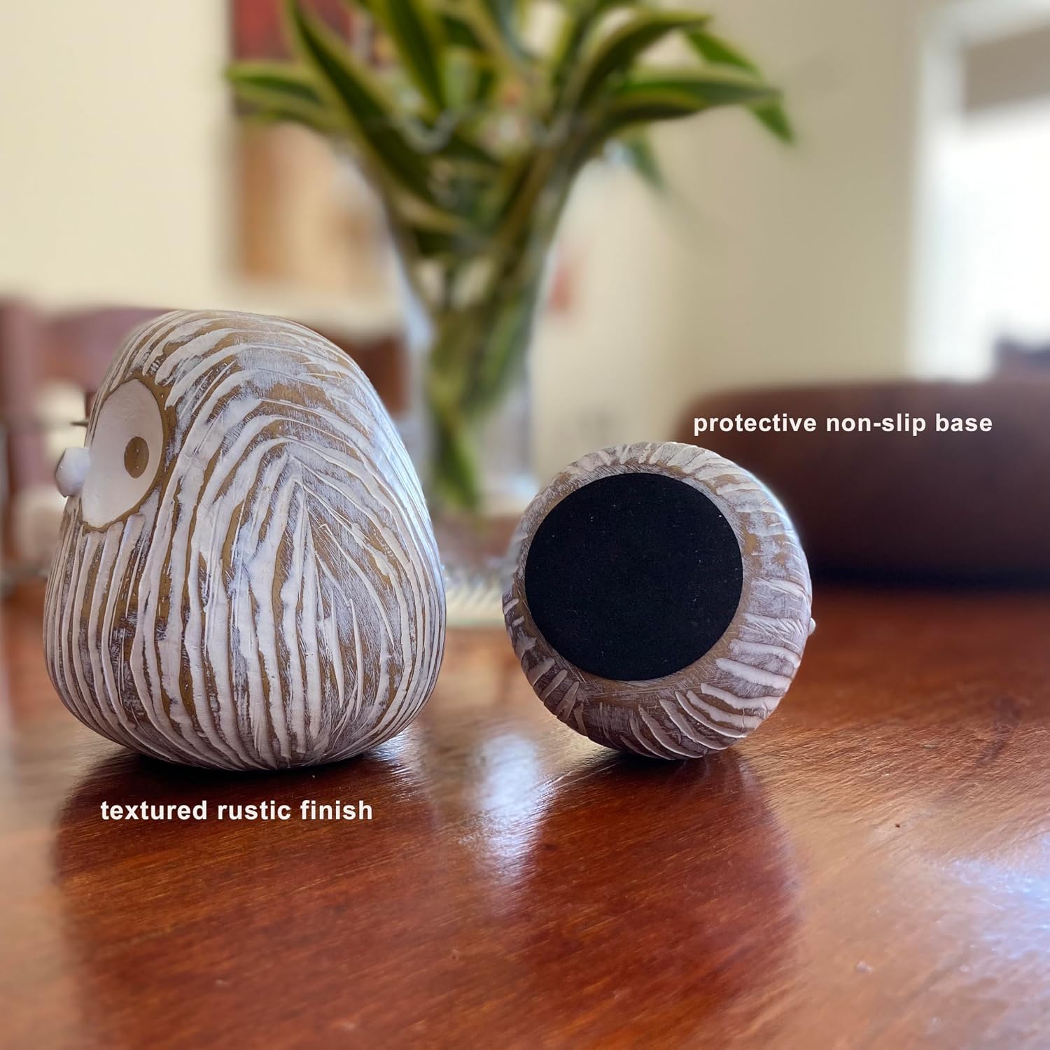 Chubby Night Owl Decor Statue Sculpture / Rustic Brown / Set of 2