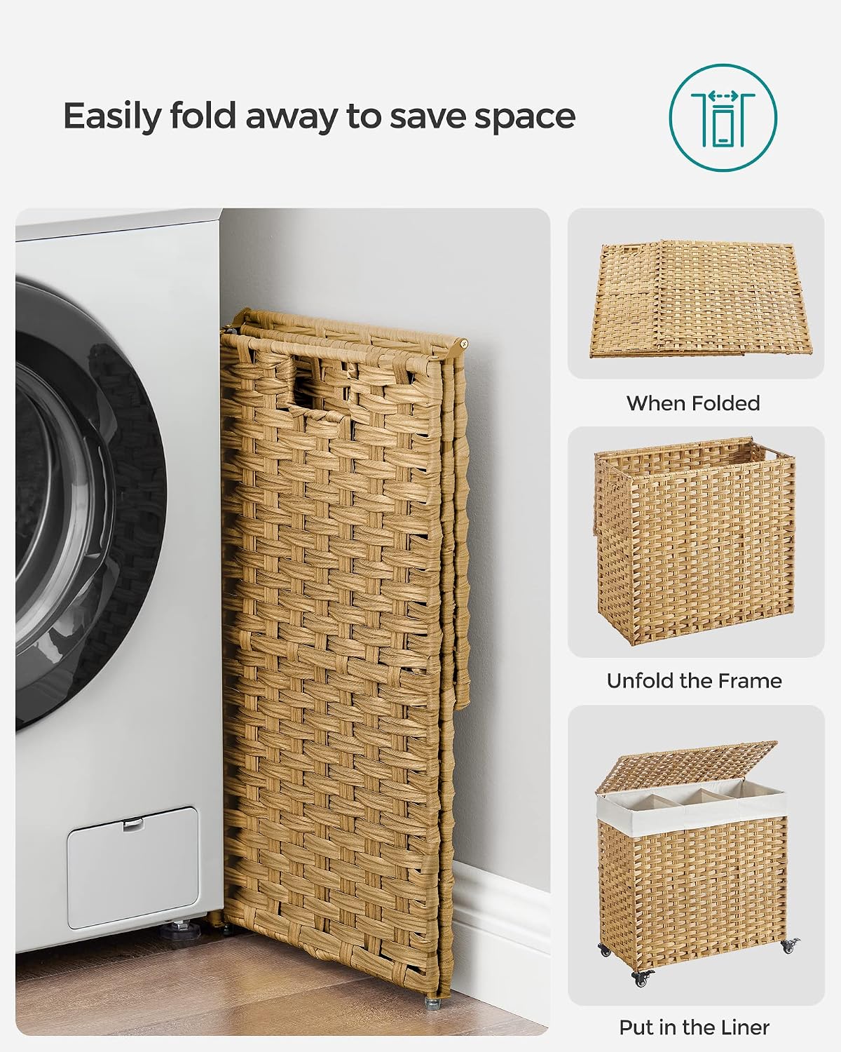 Rolling Laundry Basket / 140 L / Natural