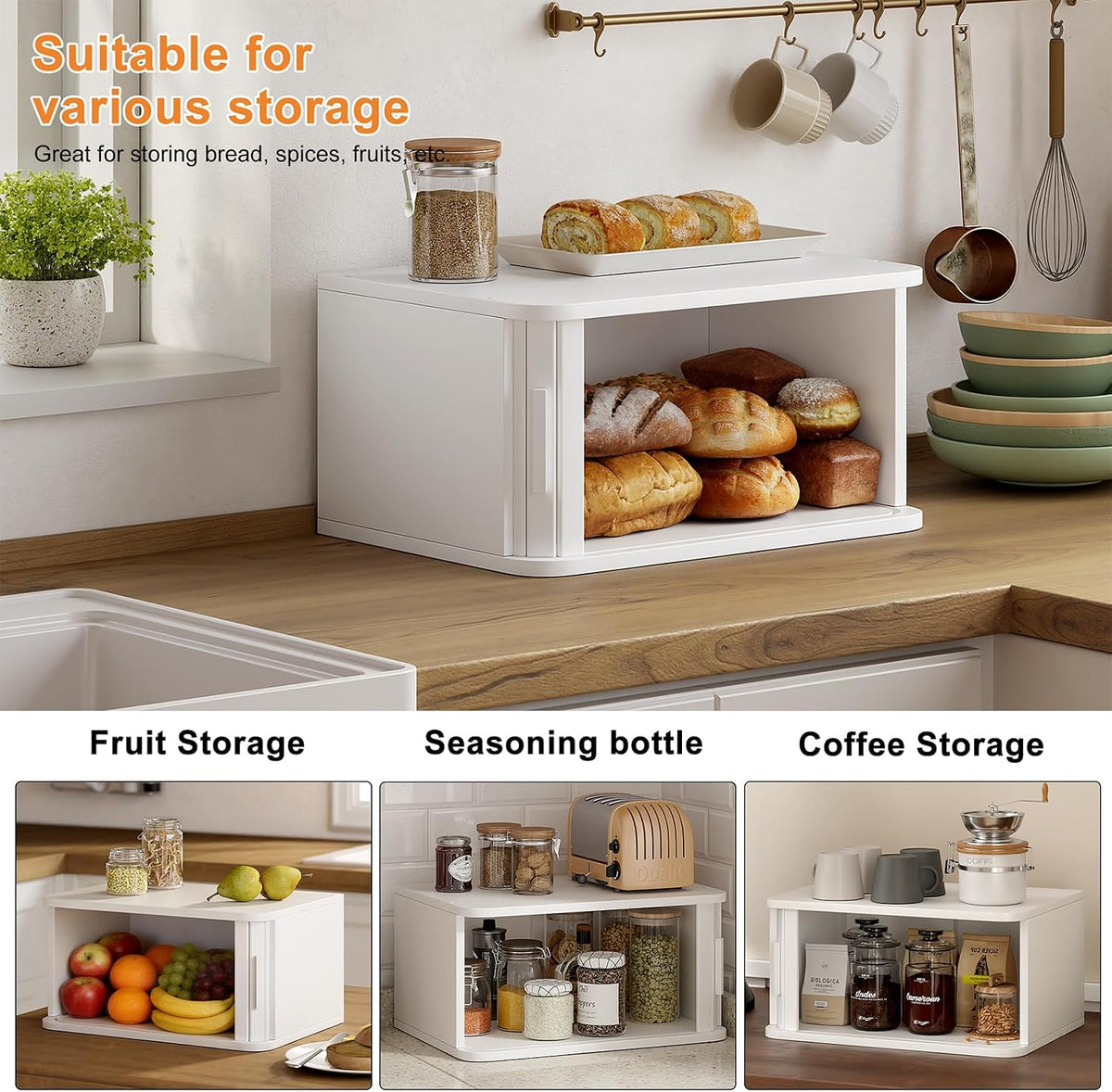 WOWLIVE Roll Top Bread Box for Kitchen Countertop, Bamboo Bread Storage | Airtight Bread Containers, Large Bread Bin