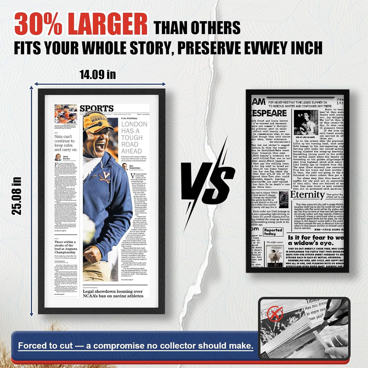 11 × 22 Up to 13 × 24 Newspaper Frame, Premium Wood Display Case with Acrylic Panel, Wall Mount or Tabletop Stand