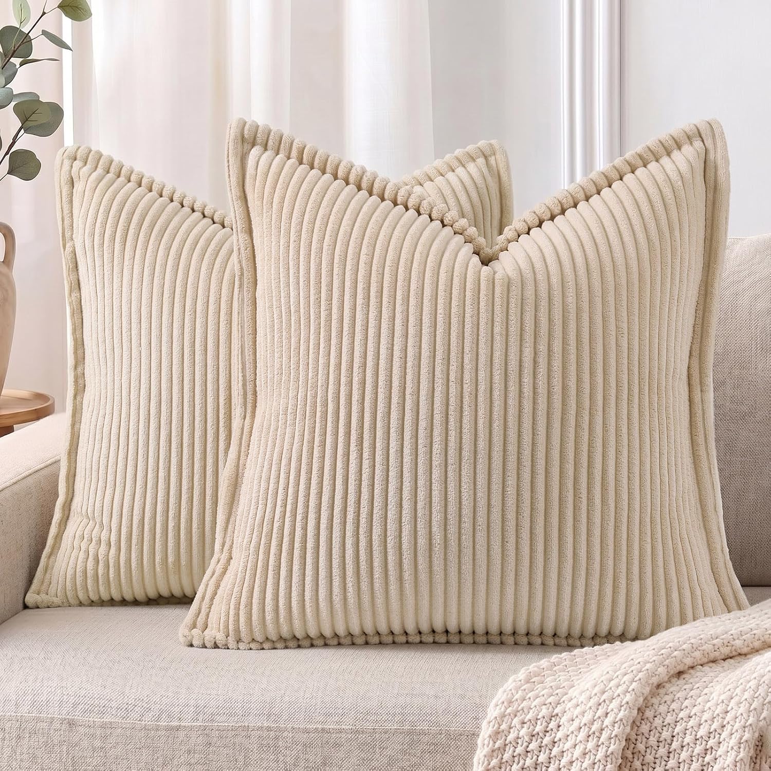 MIULEE Boho Linen Fringe Decorative Fall Throw Pillow Covers Brick 20x20