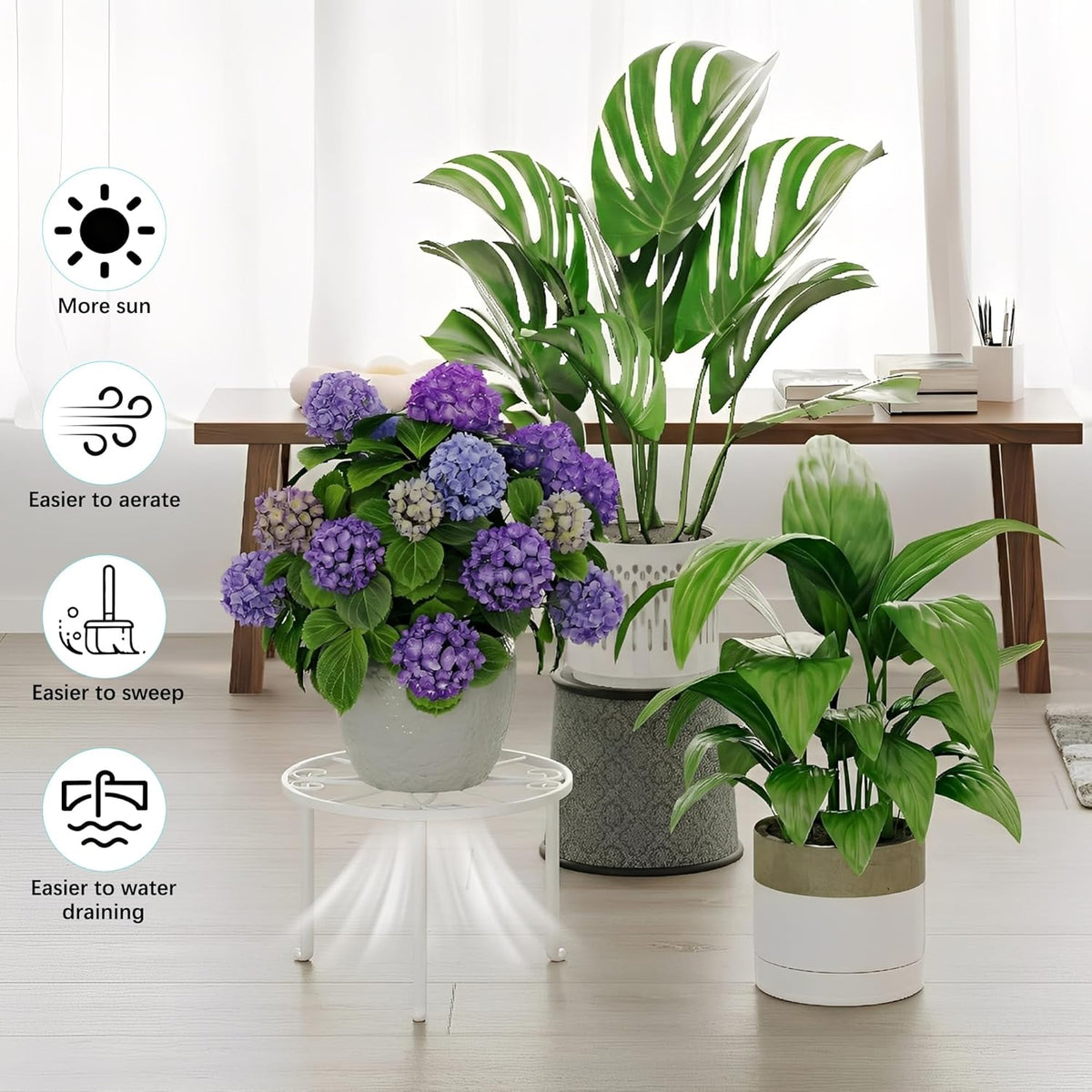5-Pack Metal Plant Stand Outdoor, Heavy Duty Round Pot Holder Rack for Patio & Garden